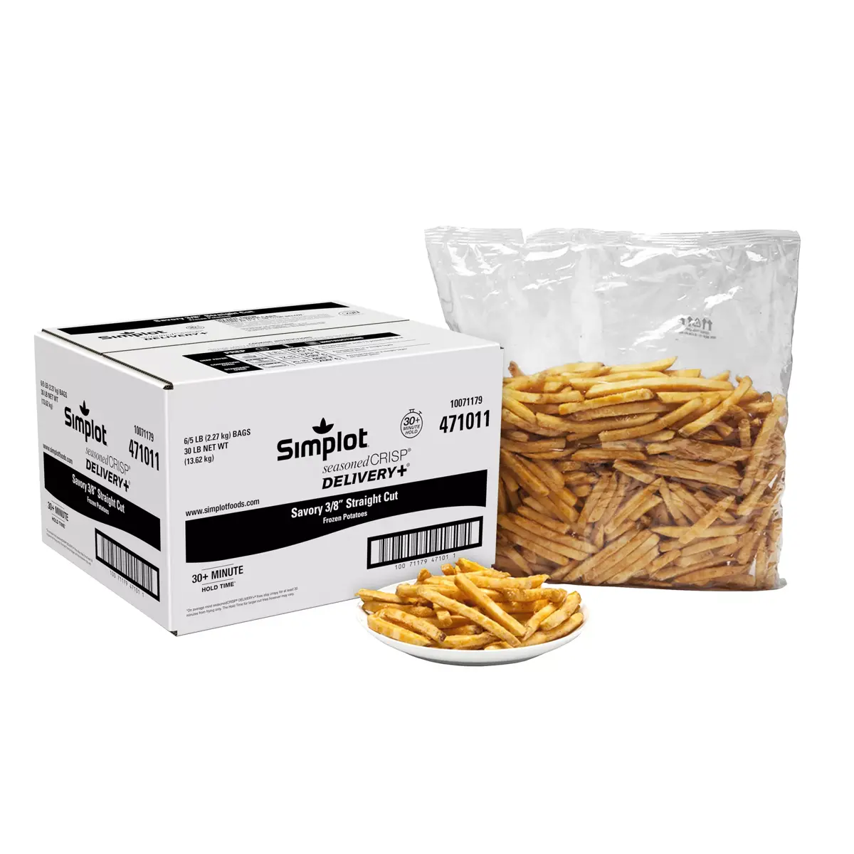 Simplot SeasonedCRISP® Delivery+® Savory Battered Straight Cut Fries, Skin On, Styled