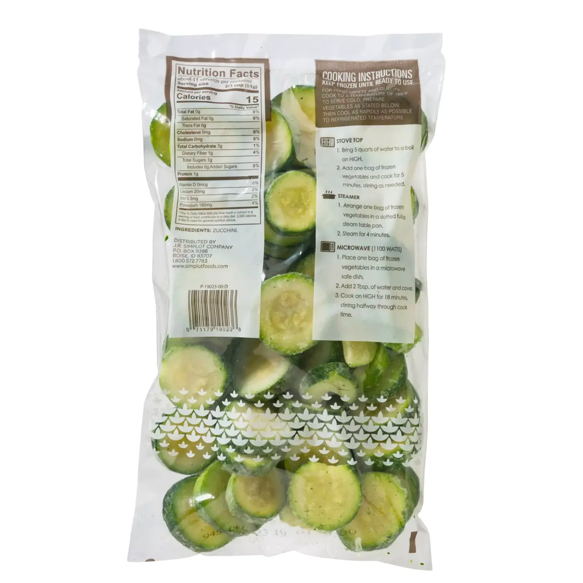 Simplot Simple Goodness™ Smooth Sliced Zucchini, Back Innerpack