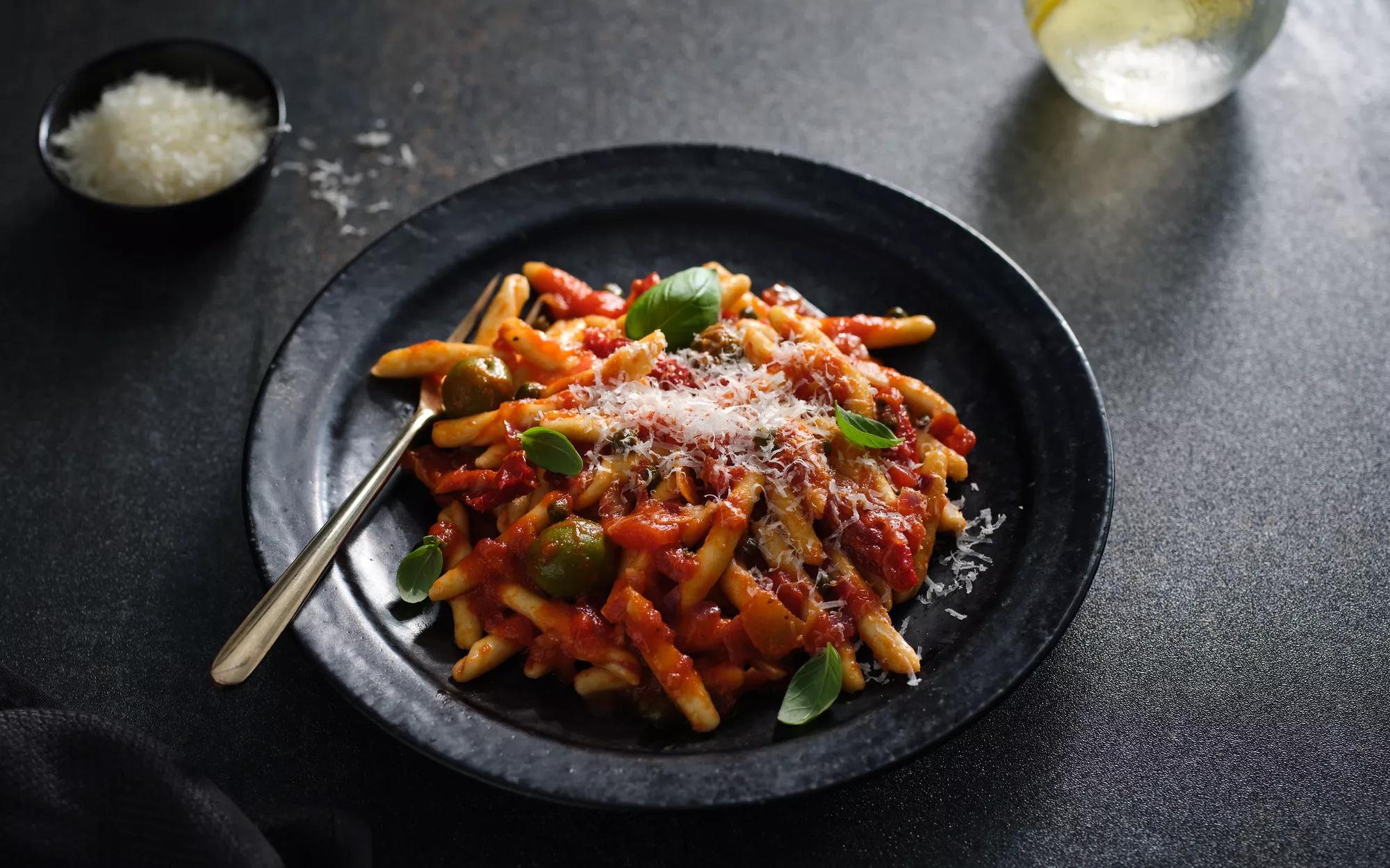 Sicilian Olive Caper and Tomato Pasta