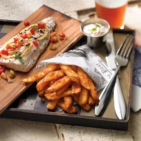 Simplot Bent Arm Ale® Fries Beer-battered Entrée Cut Fries, Skin On, Styled