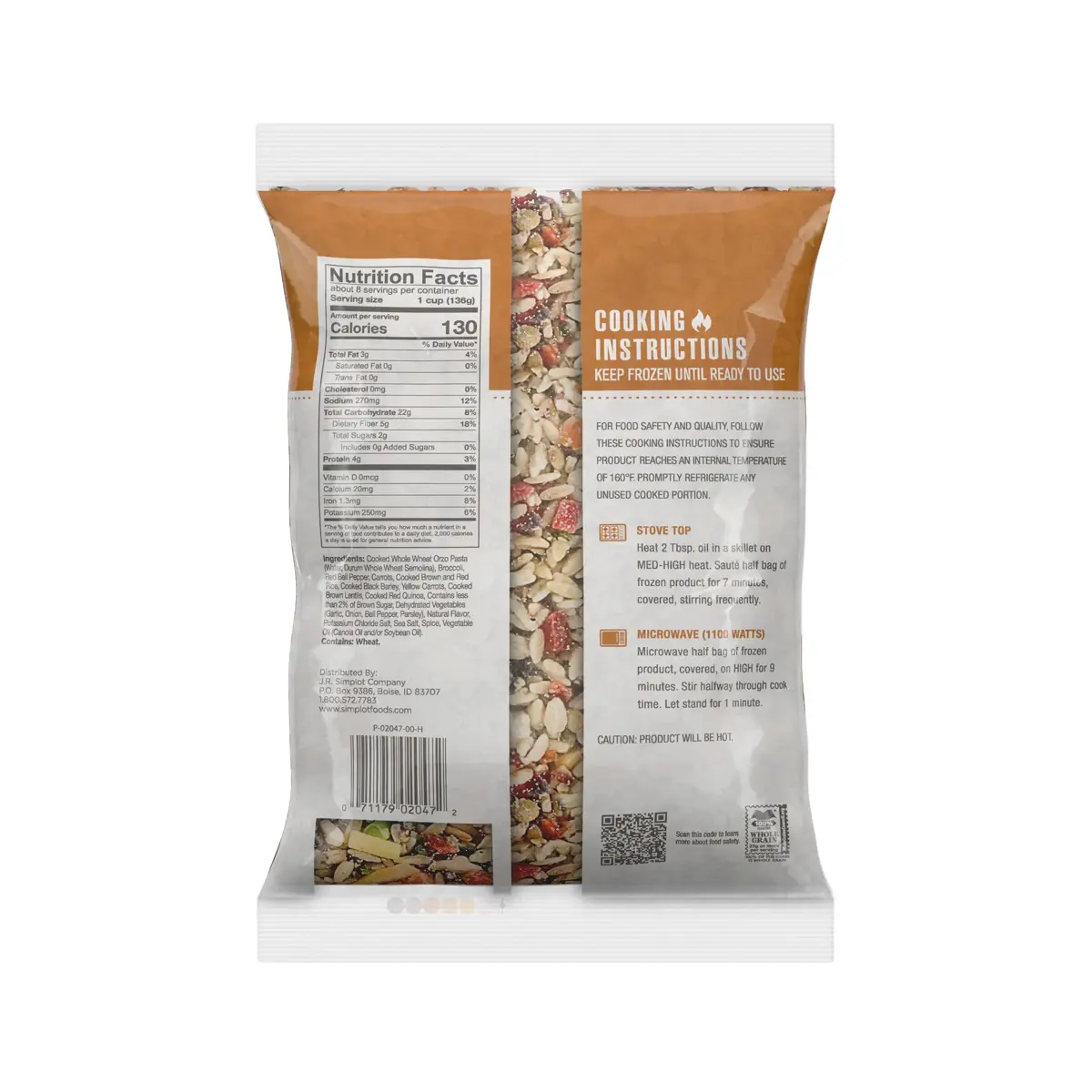 Simplot Good Grains™ Whole Grain Orzo, Red Quinoa & Vegetable Blend, Back Innerpack