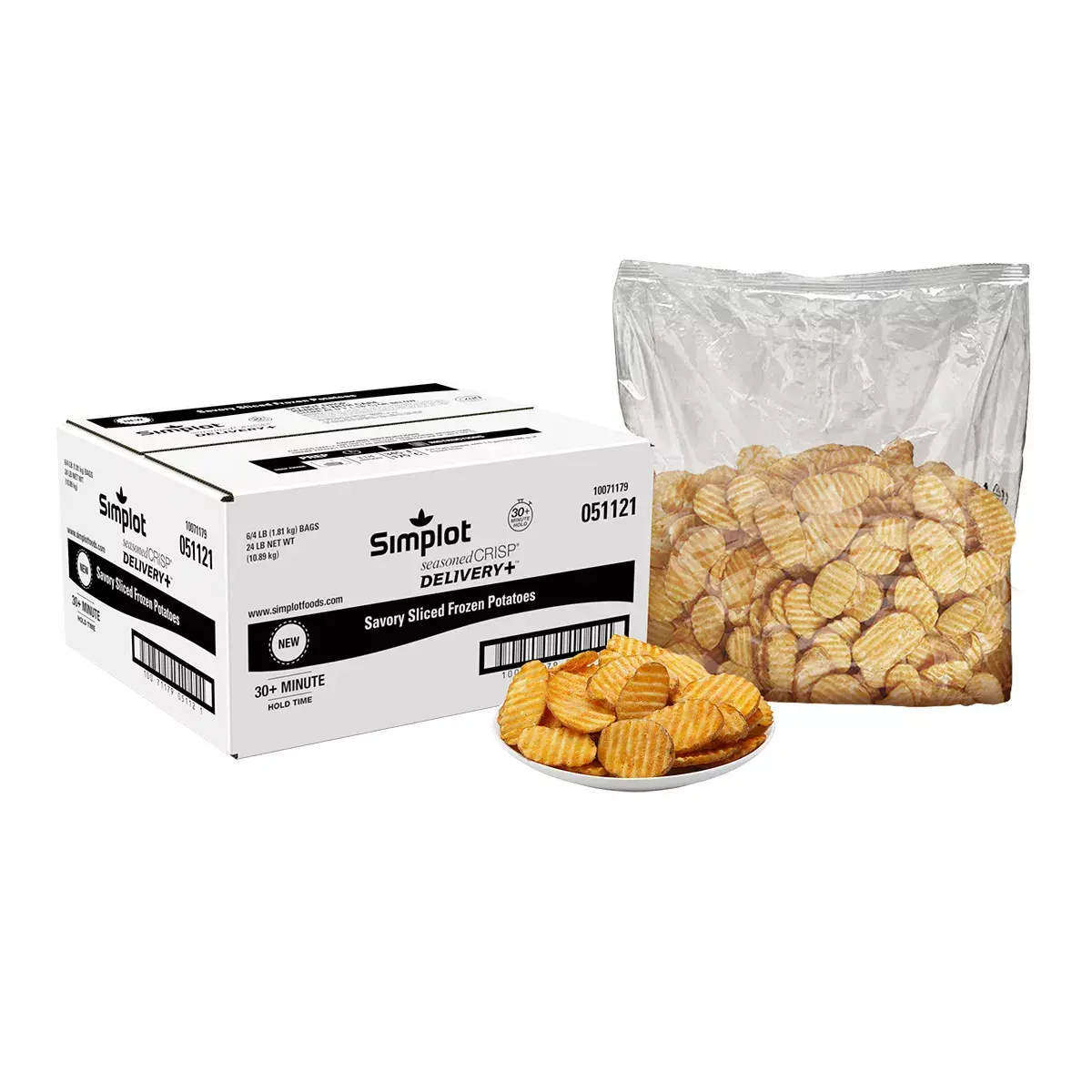 Simplot SeasonedCRISP® Delivery+® Savory Battered Slice, Skin On, Styled