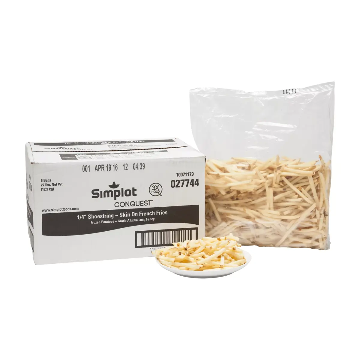 Simplot Conquest® Fries Clear Coated Shoestring Fries, Skin On, Styled