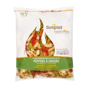 Simplot RoastWorks® Combinación de pimientos rostizados a la llama y cebollas RTE, Frente del paquete