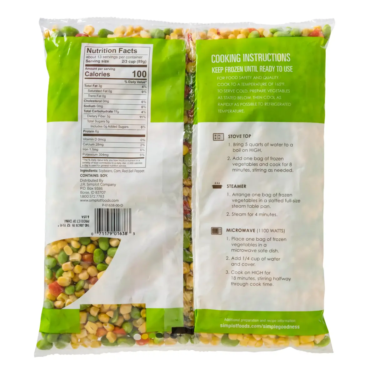 Simplot Simple Goodness™ Edamame Succotash, Back Innerpack