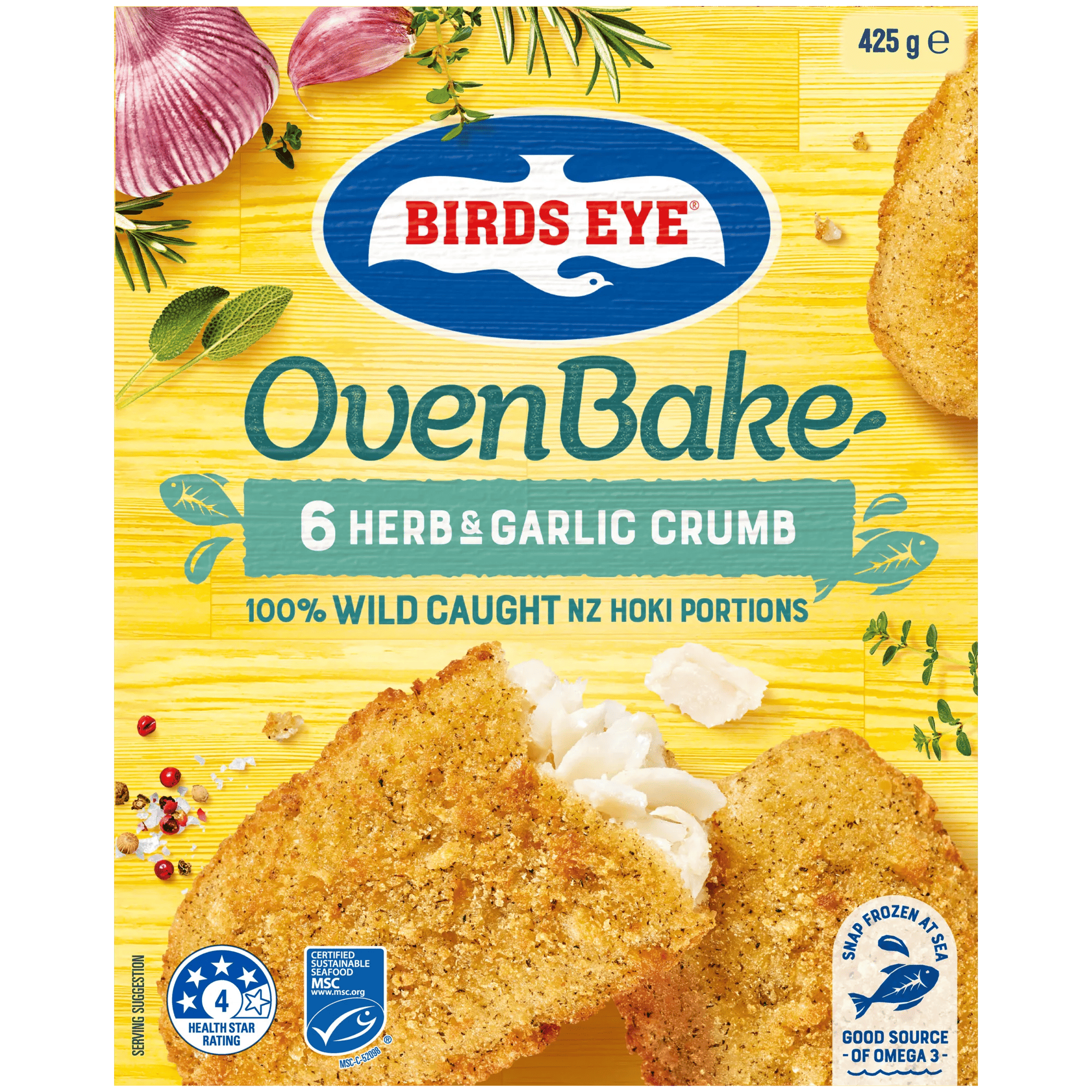 Birds Eye Oven Bake Herb and Garlic Fish Fillet 425 grams boxed