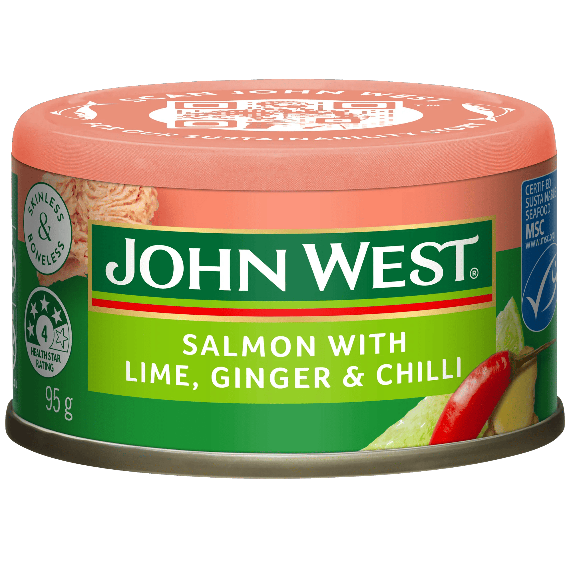 John West Salmon with Lime Ginger and Chilli 95g, Can