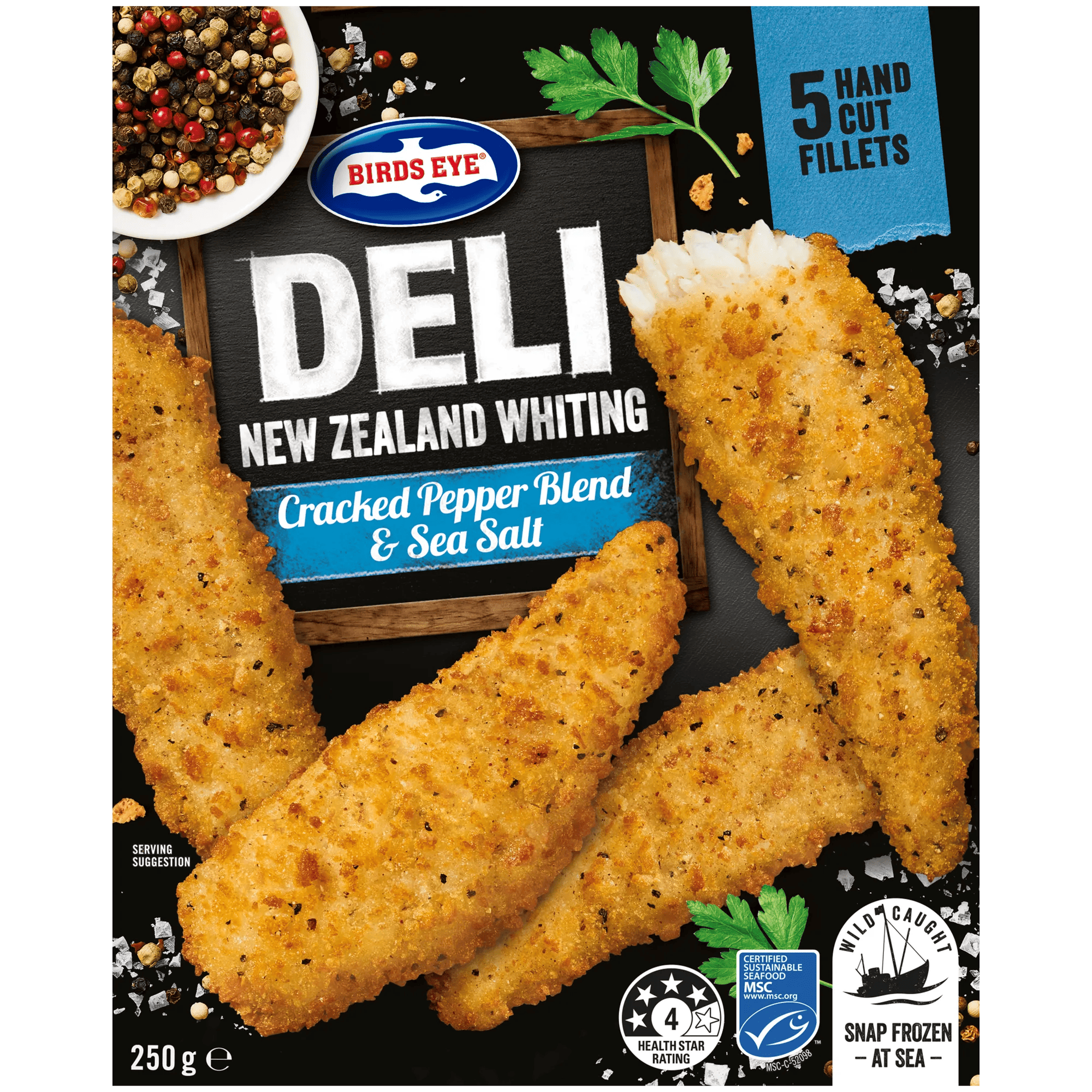 Birds Eye Deli Whiting Salt & Pepper Crumb 250 Grams Boxed
