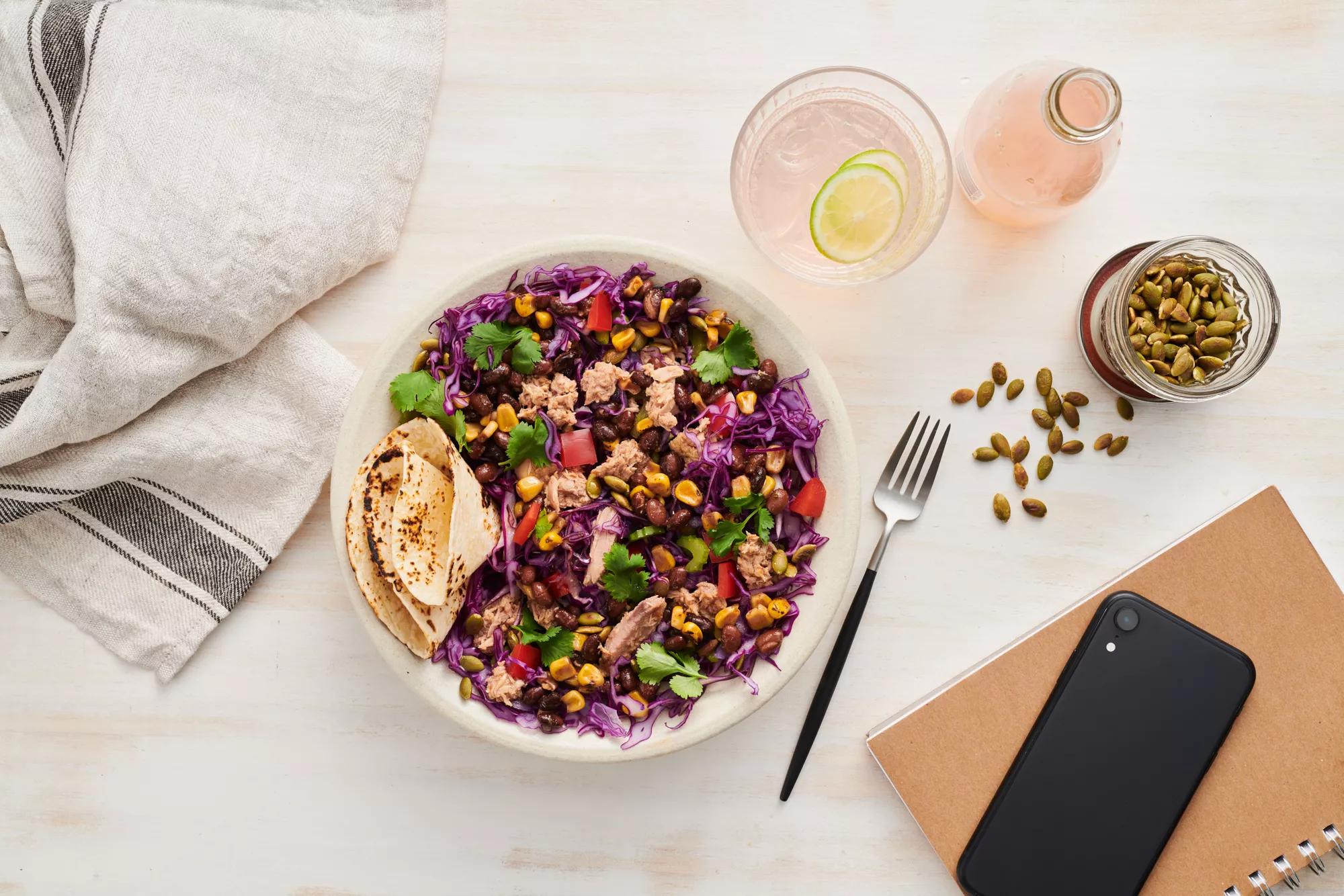 Rainbow Slaw With Chilli Tuna, Black Beans & Charred Corn