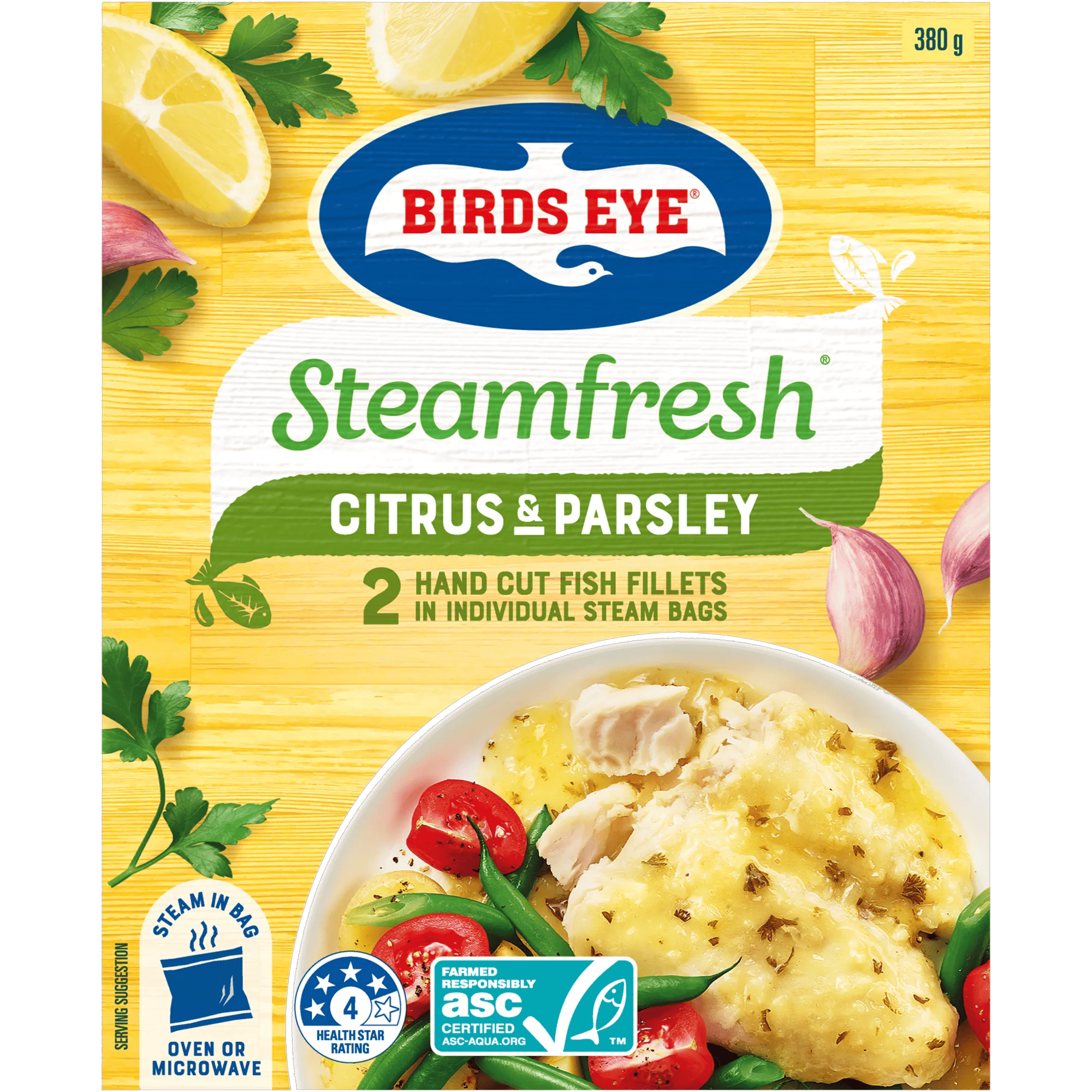 Birds Eye SteamFresh Fish Parsley and Citrus 380 Grams Boxed