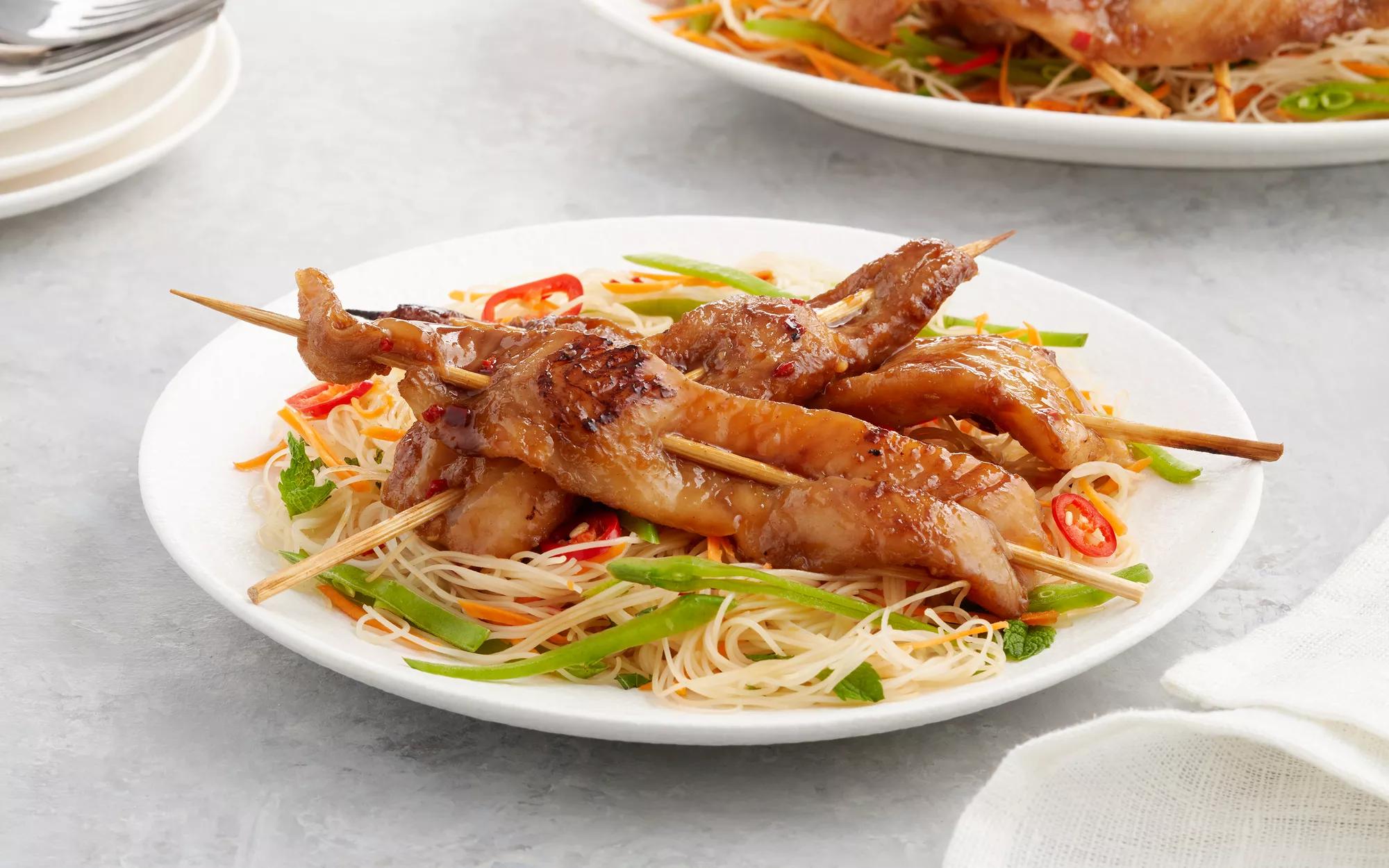 Fish Skewers with Rice Noodle Salad