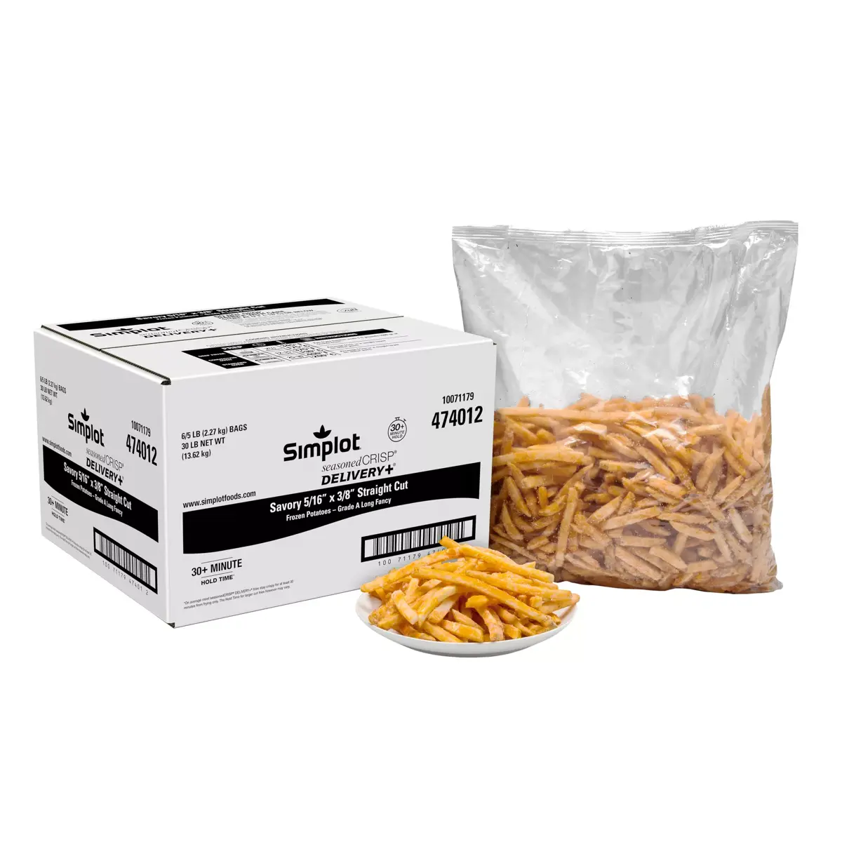 Simplot SeasonedCRISP® Delivery+® Deliciosas papas a la francesa corte recto con sabrosa cobertura, con cáscara, Estilo