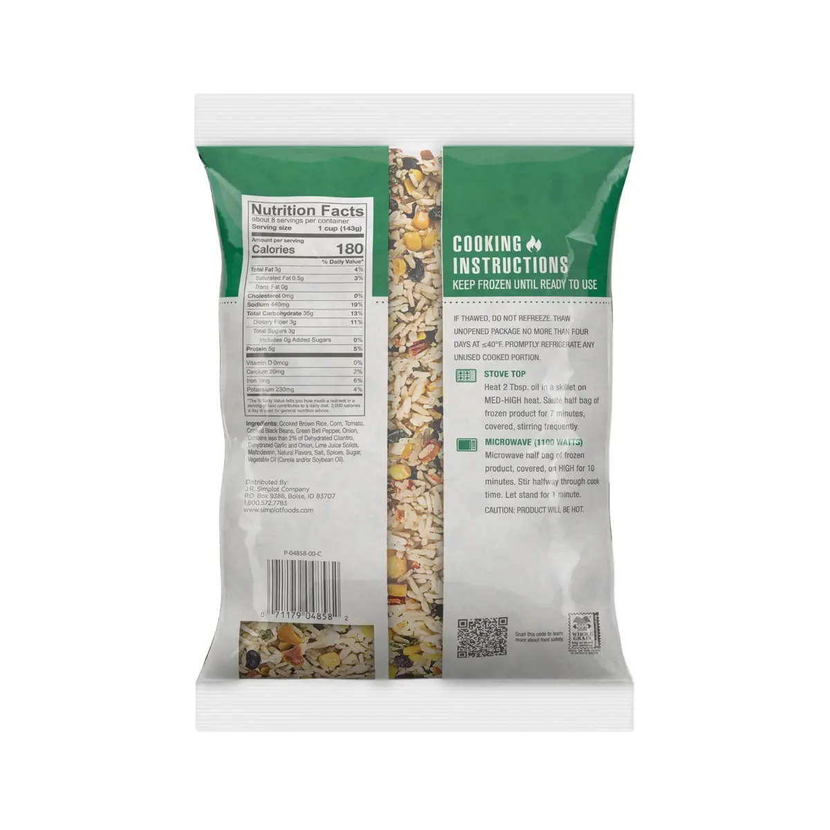 Simplot Good Grains™ RTE Southwest Style Fiesta Blend, Back Innerpack