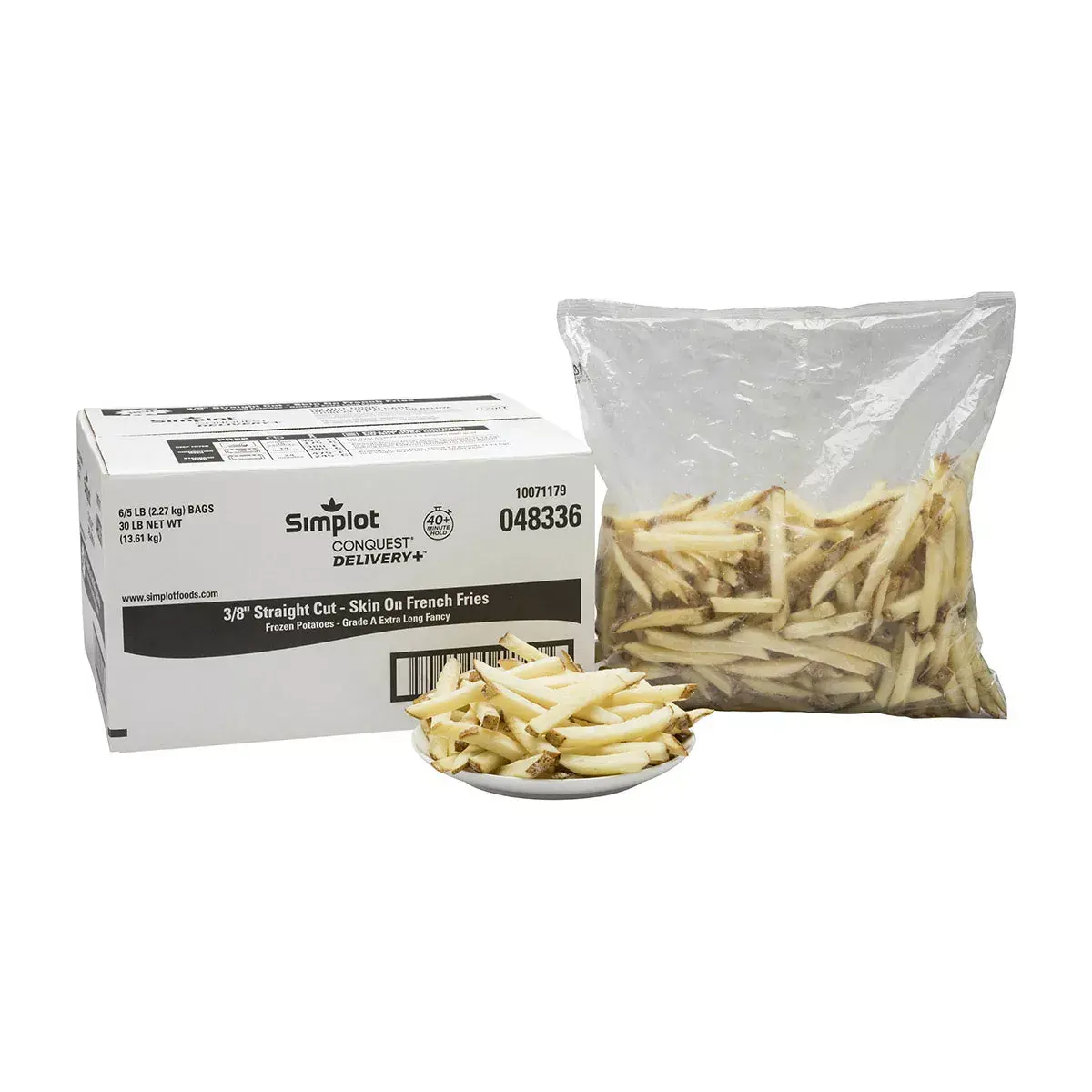 Simplot Conquest® Delivery+® Clear Coated Straight Cut Fries, Skin On, Styled