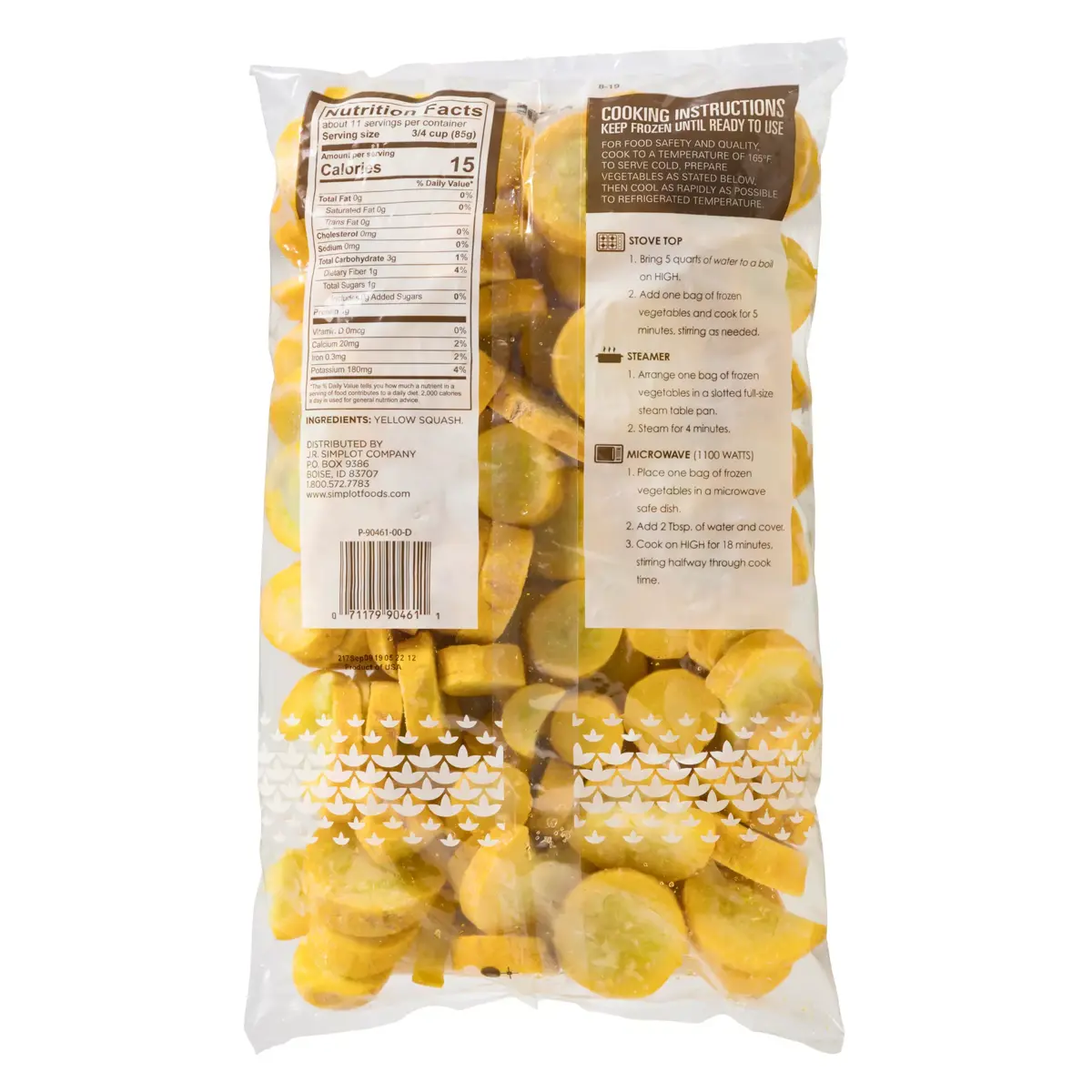 Simplot Simple Goodness™ Calabaza amarilla en rebanadas finas, Reverso del paquete