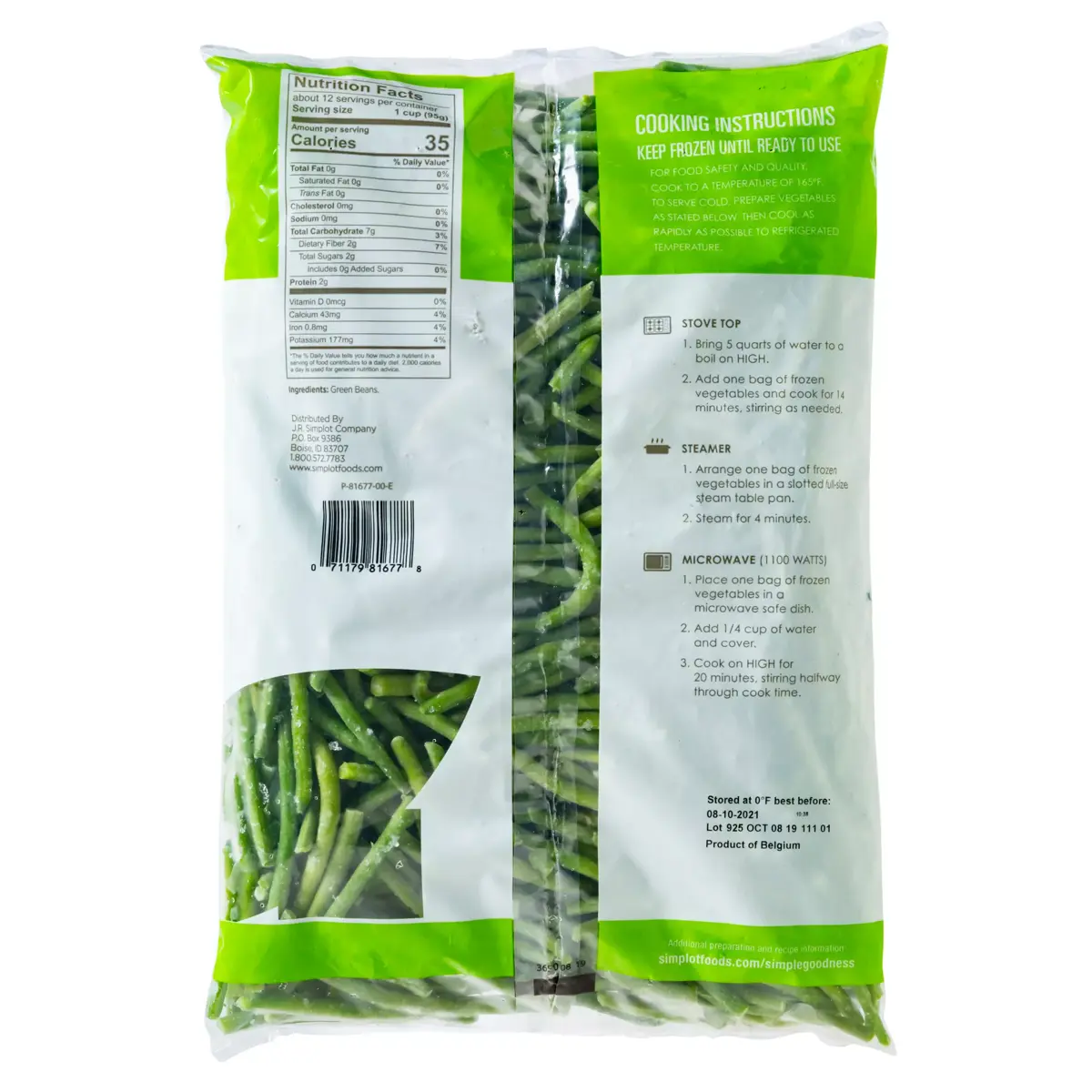 Simplot Simple Goodness™ Haricot Vert, Back Innerpack