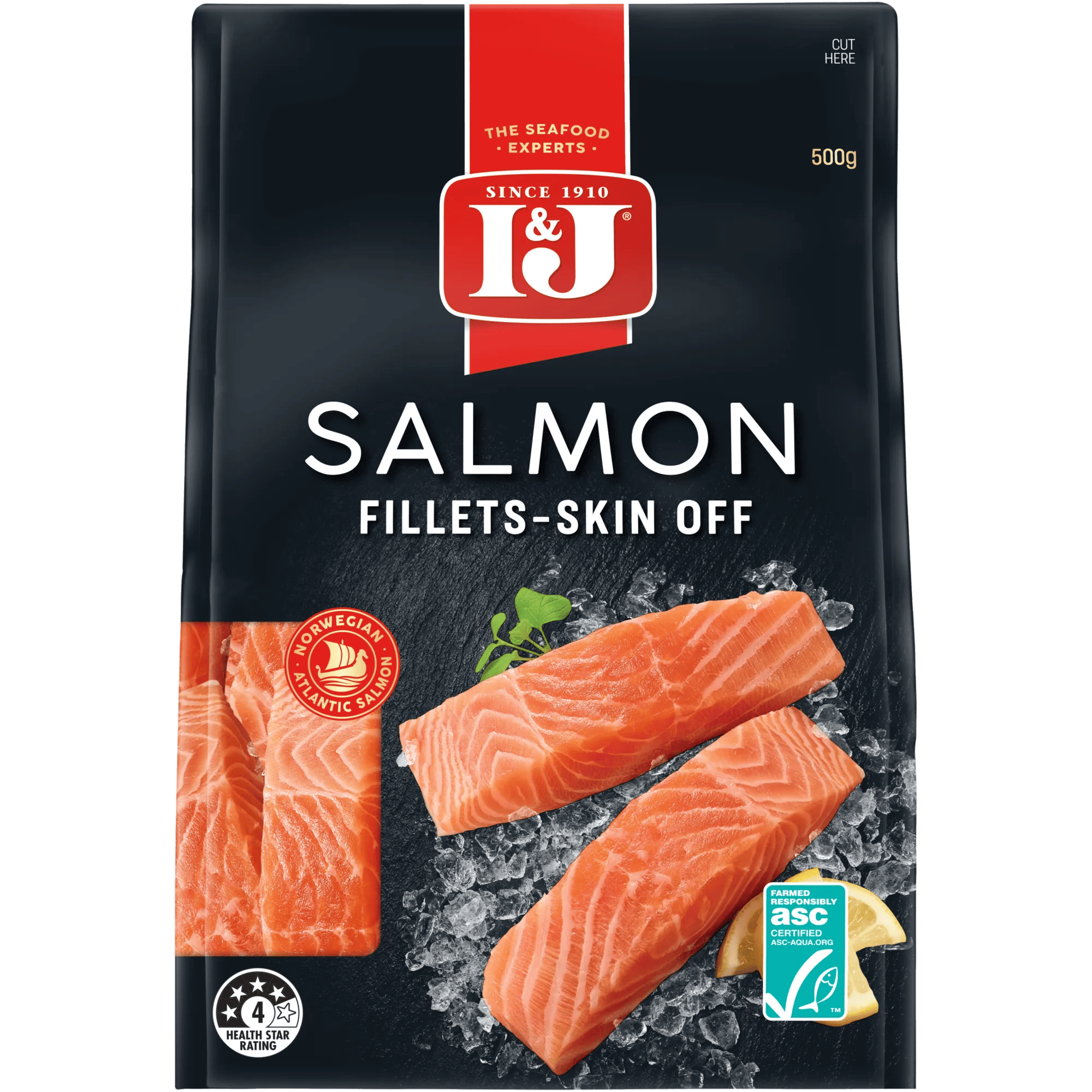 I and J Salmon Portions Skin Off 500g, Bag