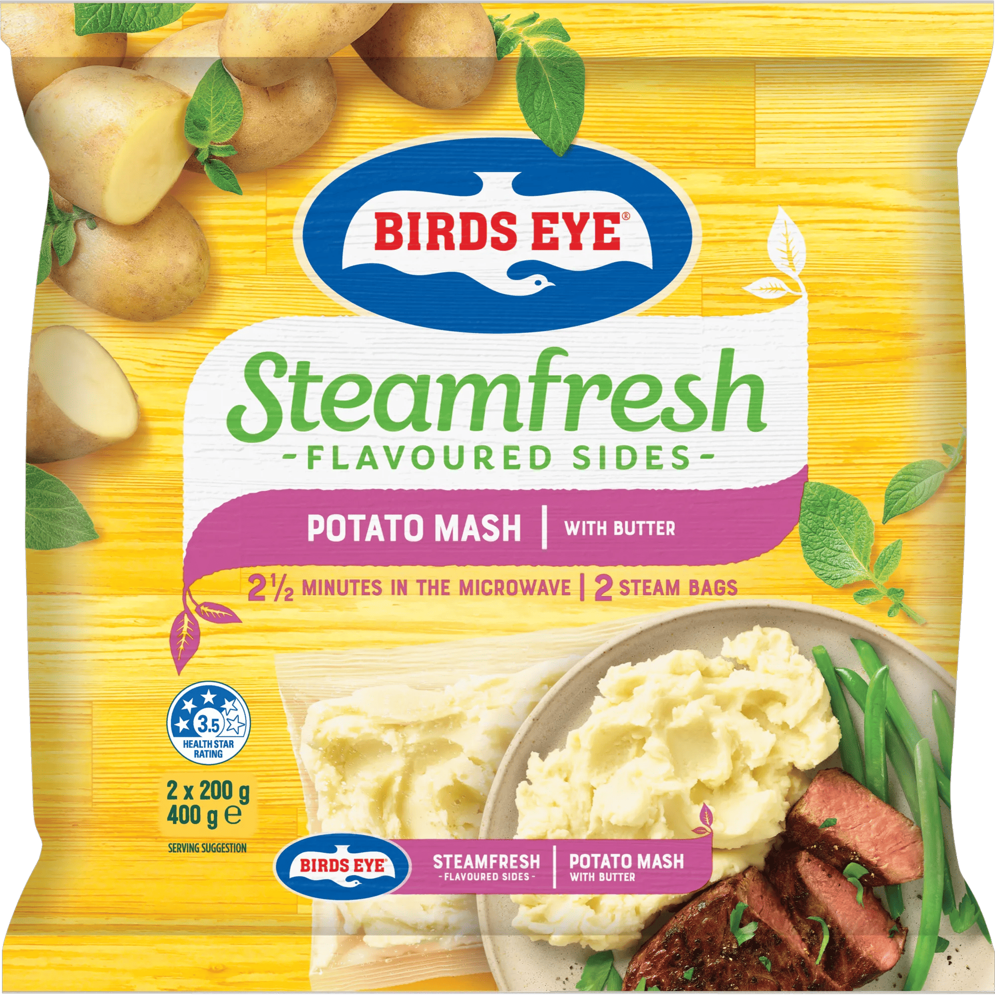 Birds Eye Steam fresh Flavoured Sides Potato Mash with Butter 400 Grams Bagged