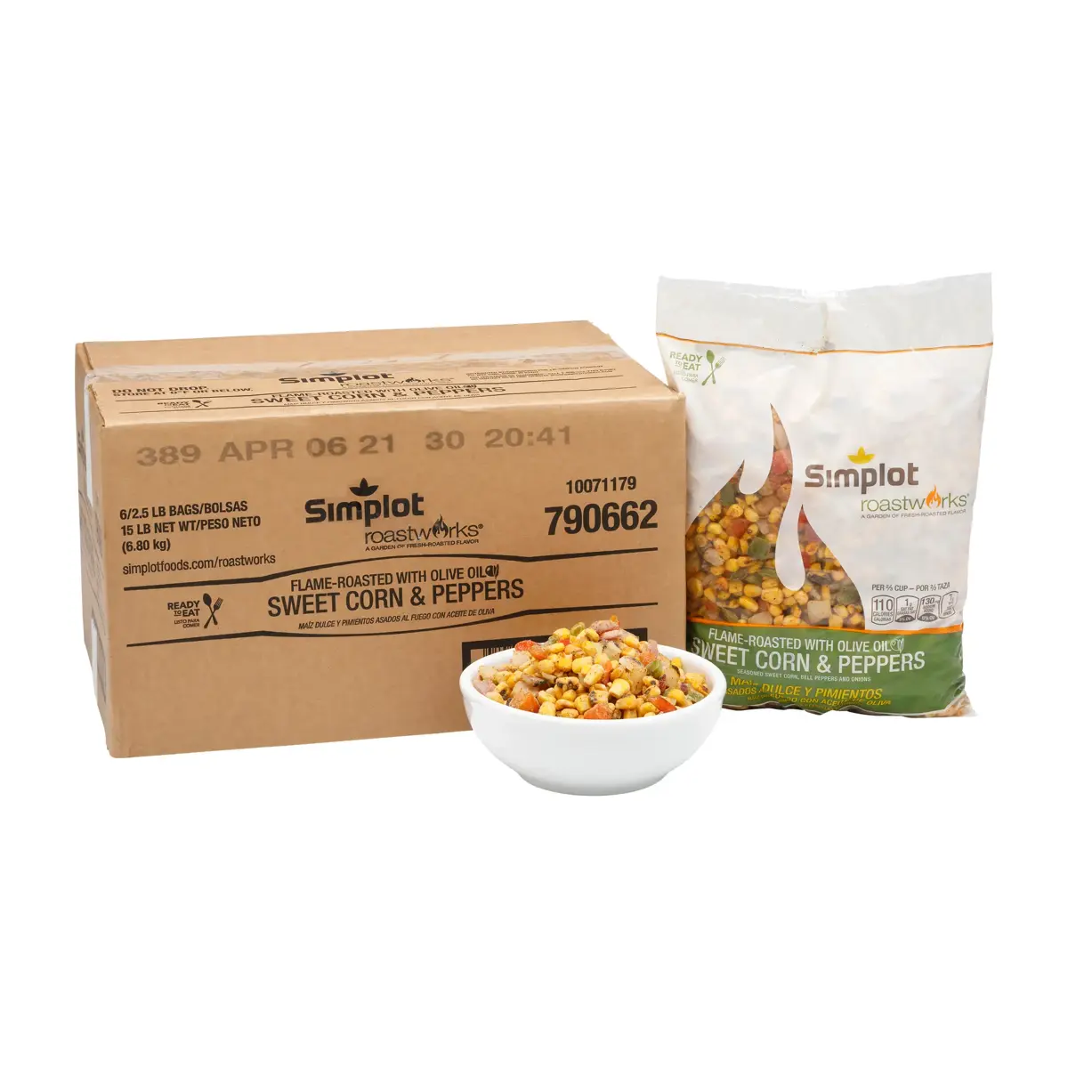 Simplot RoastWorks® RTE Flame-Roasted Sweet Corn & Peppers Blend, Styled