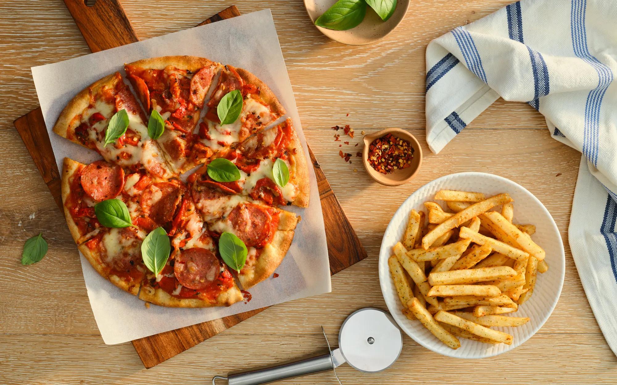 Garlic Bread Chips with Pepperoni Pizza