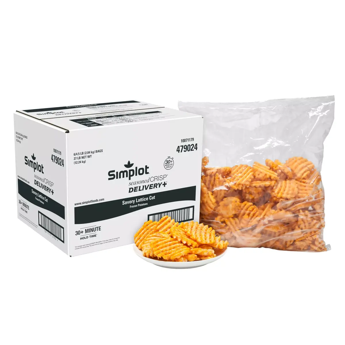 Simplot SeasonedCRISP® Delivery+® Savory Battered Lattice Cut Fries, Skin On, Styled