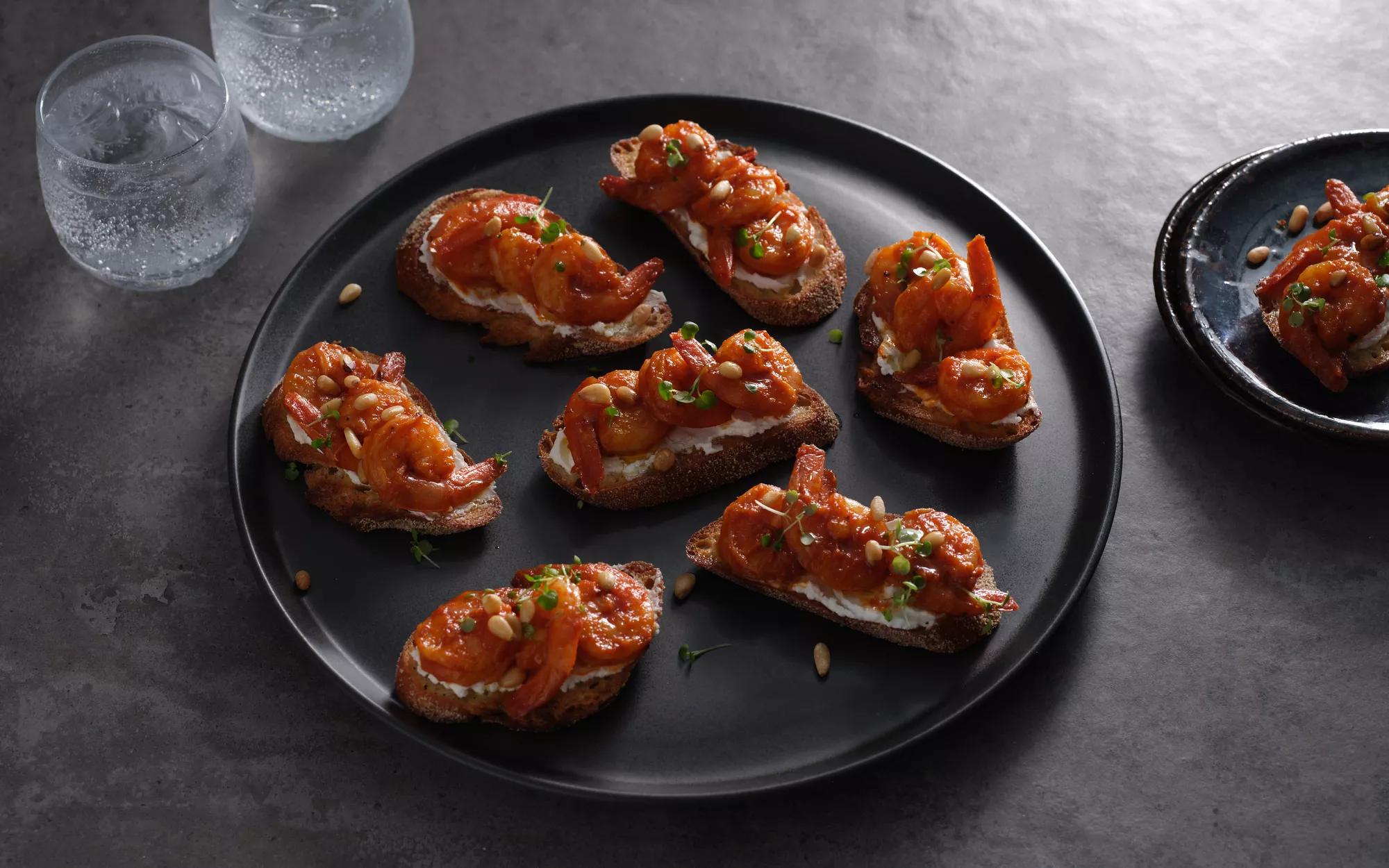 Roasted Garlic Prawn Bruschetta