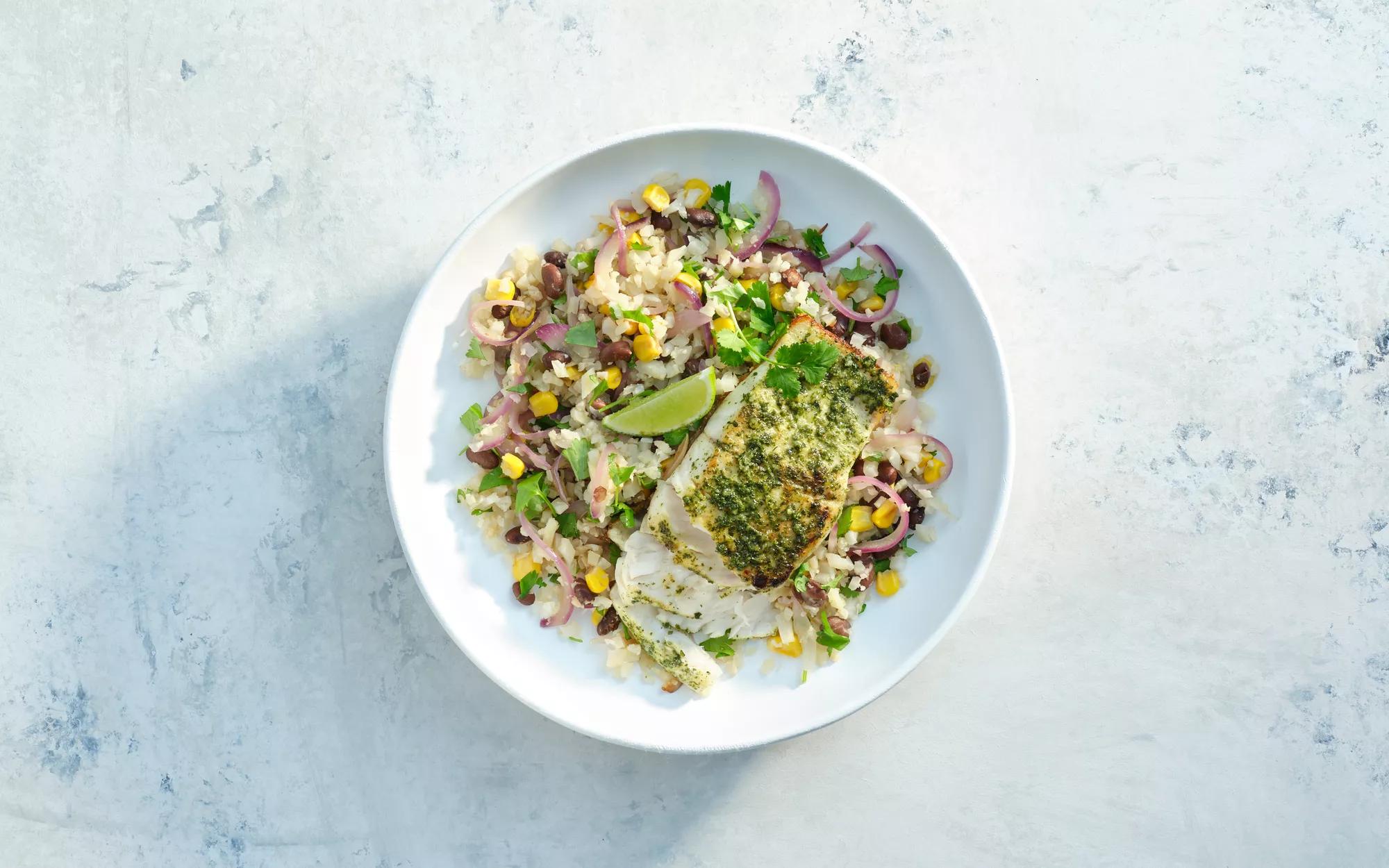 Herb Salsa Barra with Fragrant Veggie Rice