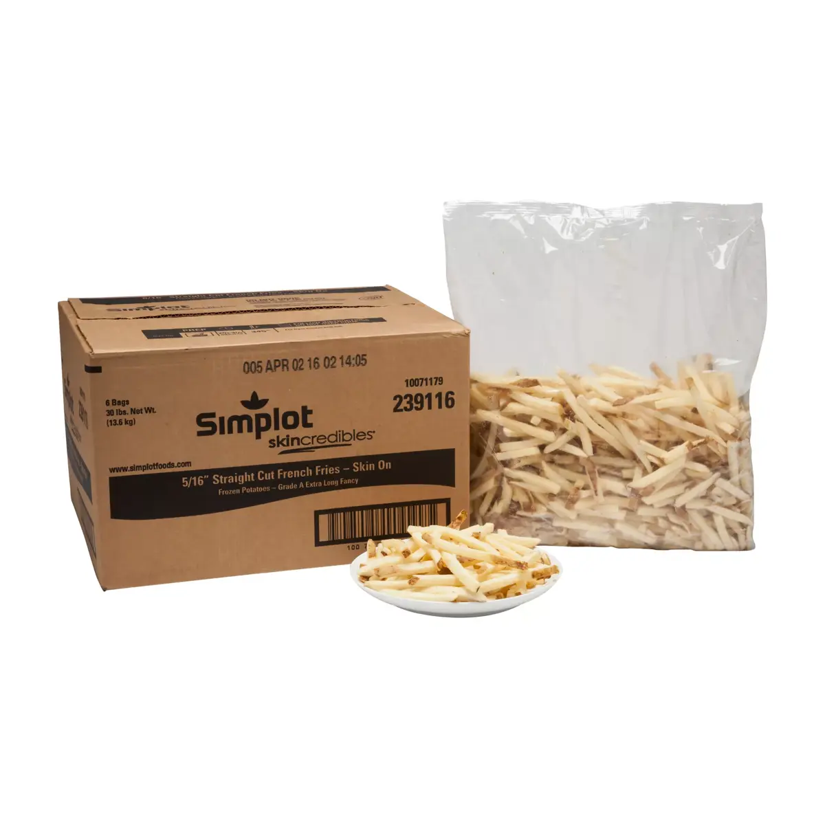 Simplot Skincredibles Potatoes Papas a la francesa corte recto, con cáscara, Estilo