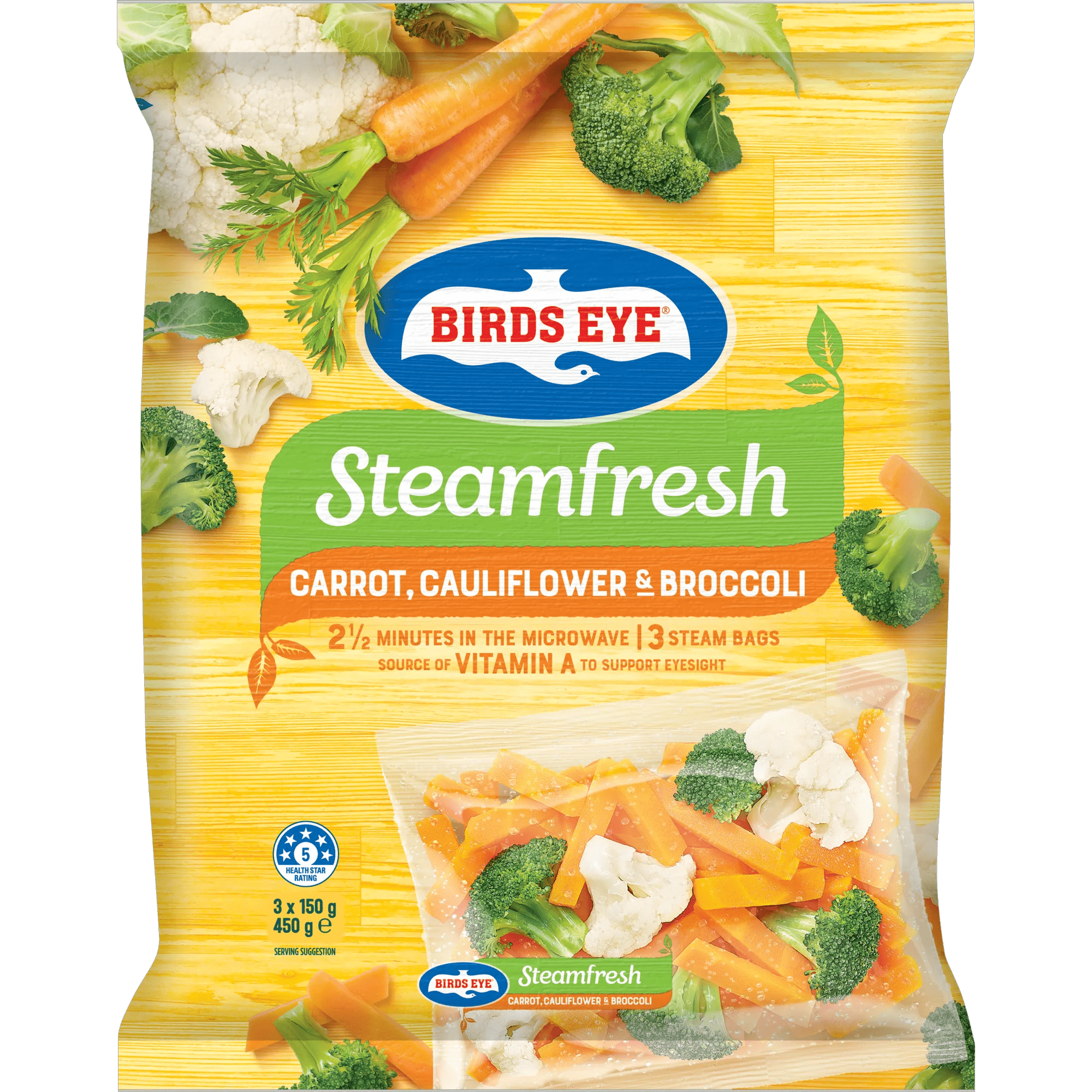 Birds Eye Steam fresh Carrot Cauliflower and Broccoli 450 grams bagged