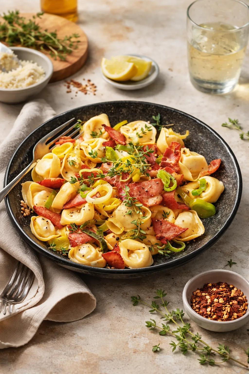 Creamy Tortellini with Bacon and Leek