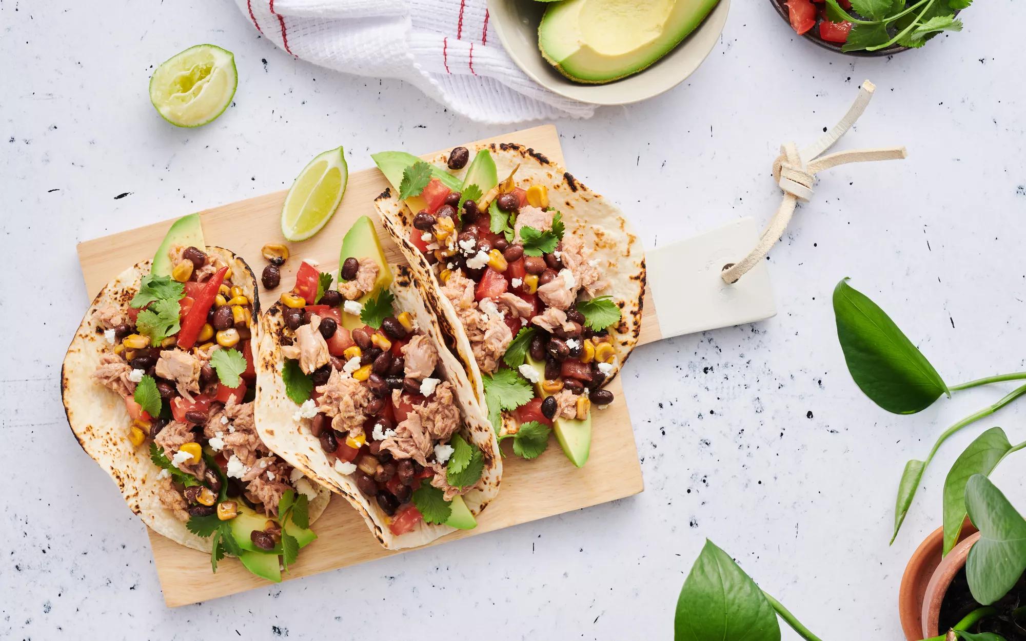 Chilli Tuna, Black Bean & Charred Corn Tacos