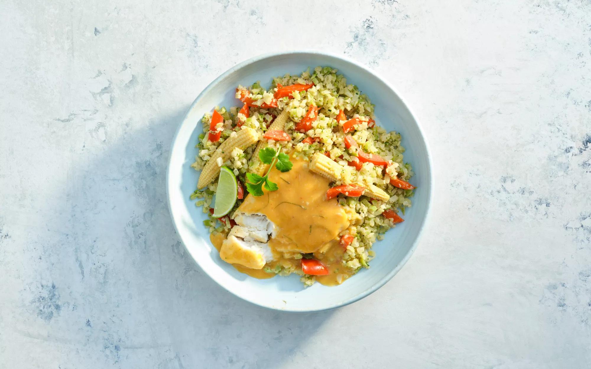 Thai Red Curry Fish with Mixed Veggie Rice