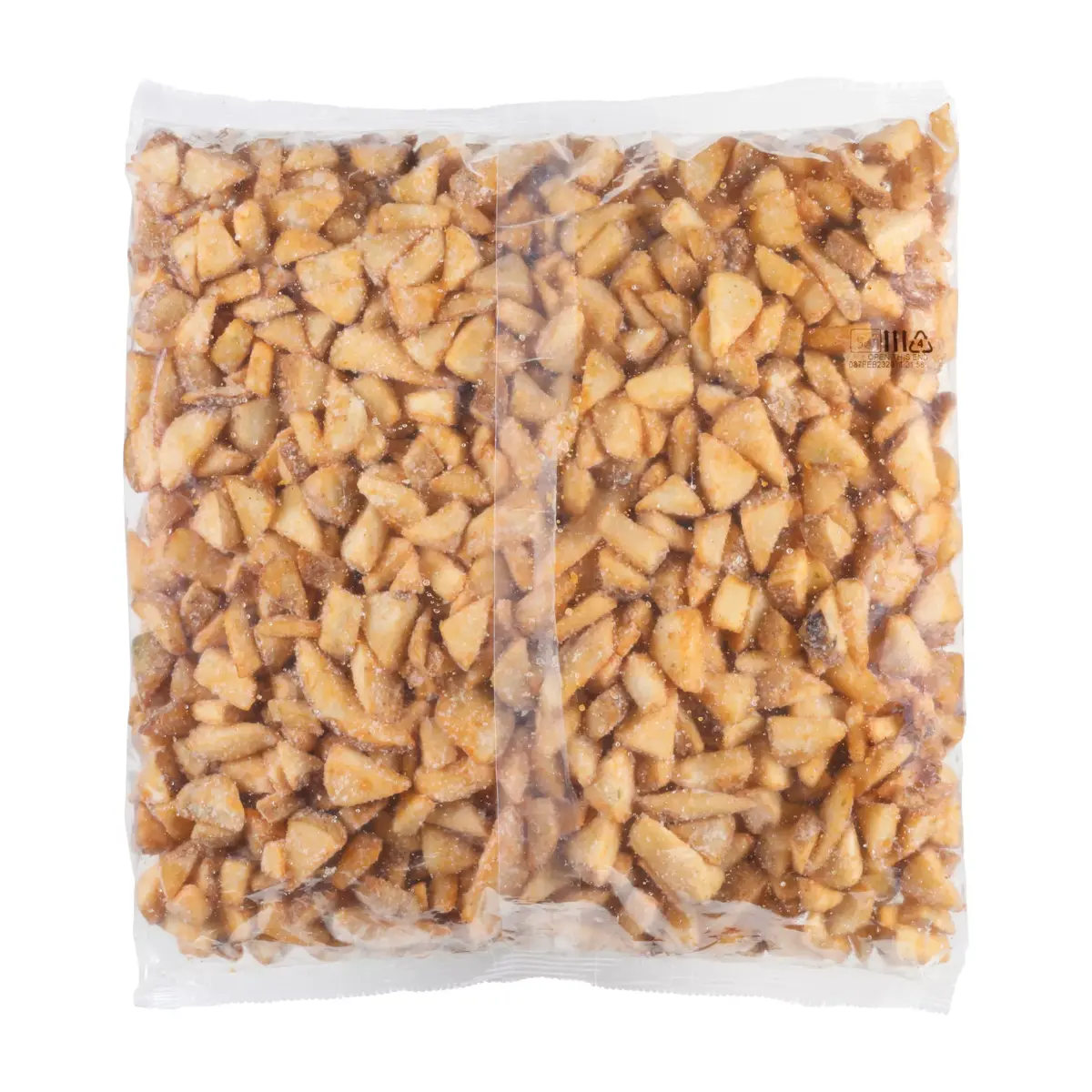 Simplot SeasonedCRISP® Fries Bocados de papa con cobertura, con cáscara, Reverso del paquete