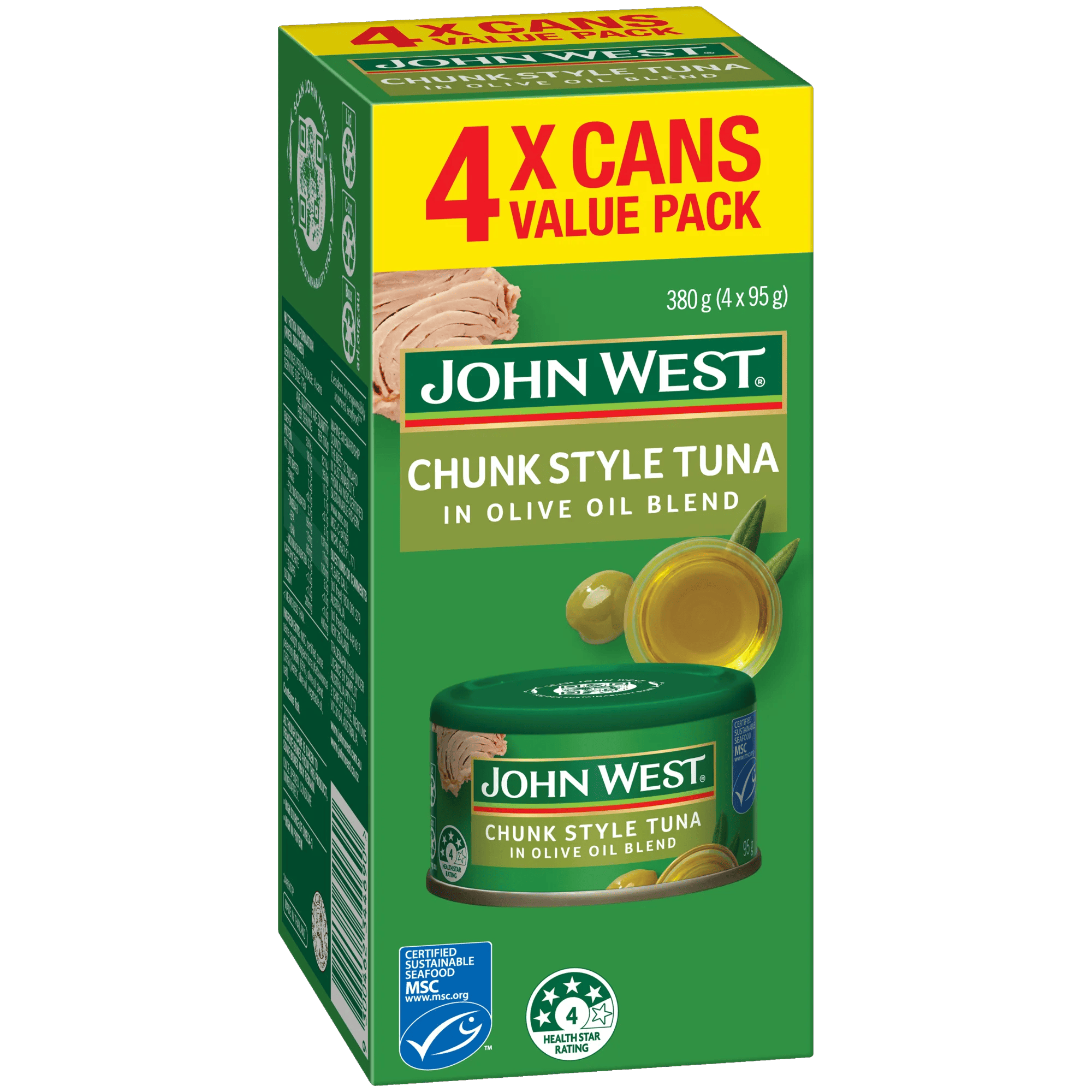 John West Tuna Olive Oil Blend 4x95g, Box