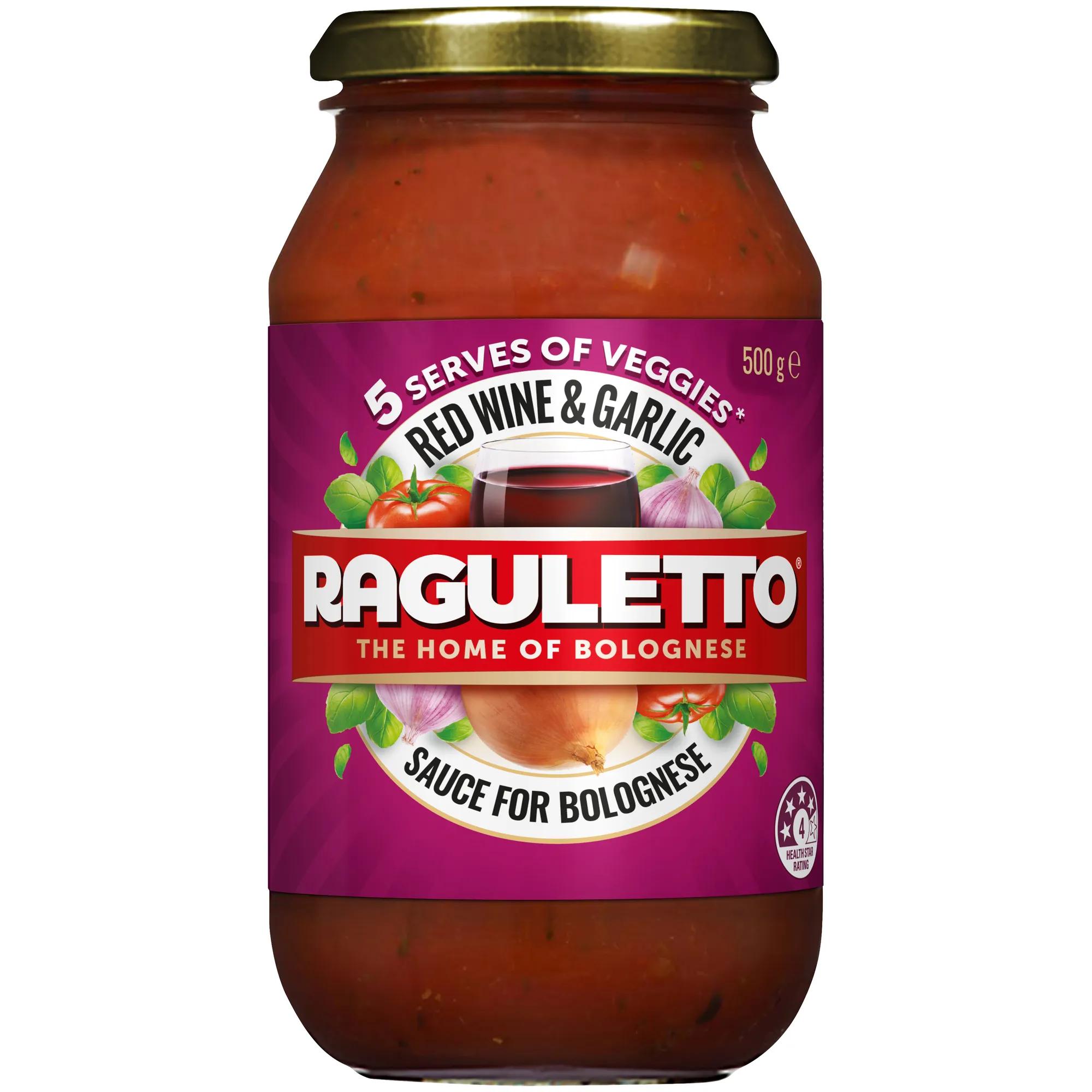 Raguletto Red Wine and Garlic Pasta Sauce 500 grams jarred