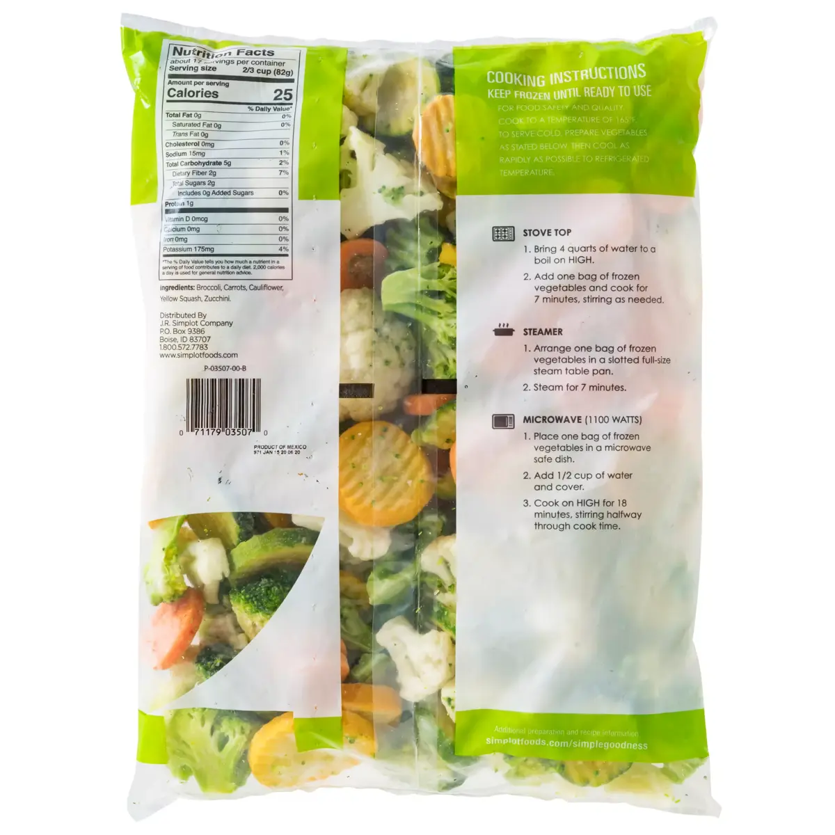 Simplot Simple Goodness™ Normandy Vegetable Blend, Back Innerpack