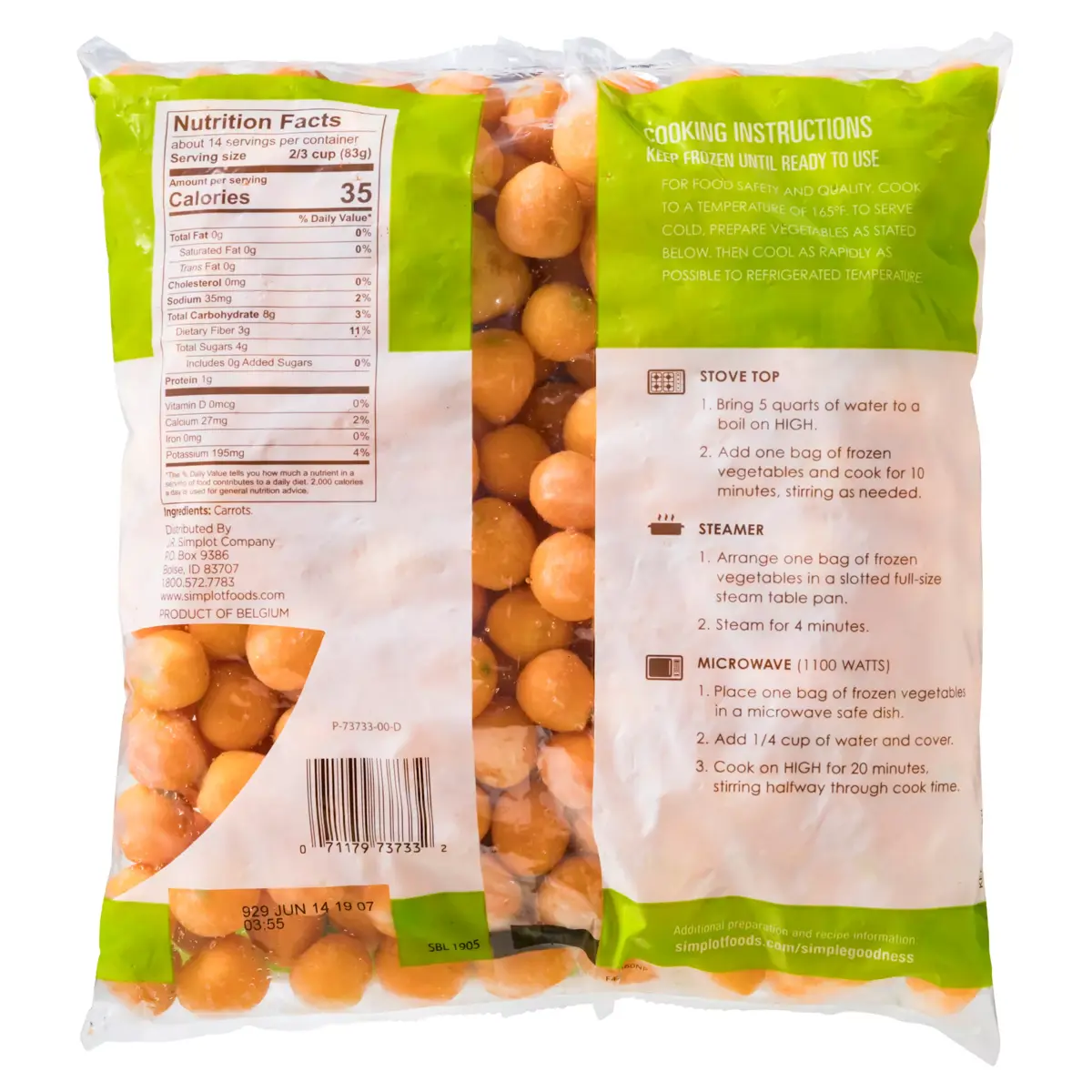 Simplot Simple Goodness™ Parisian Carrots, Back Innerpack