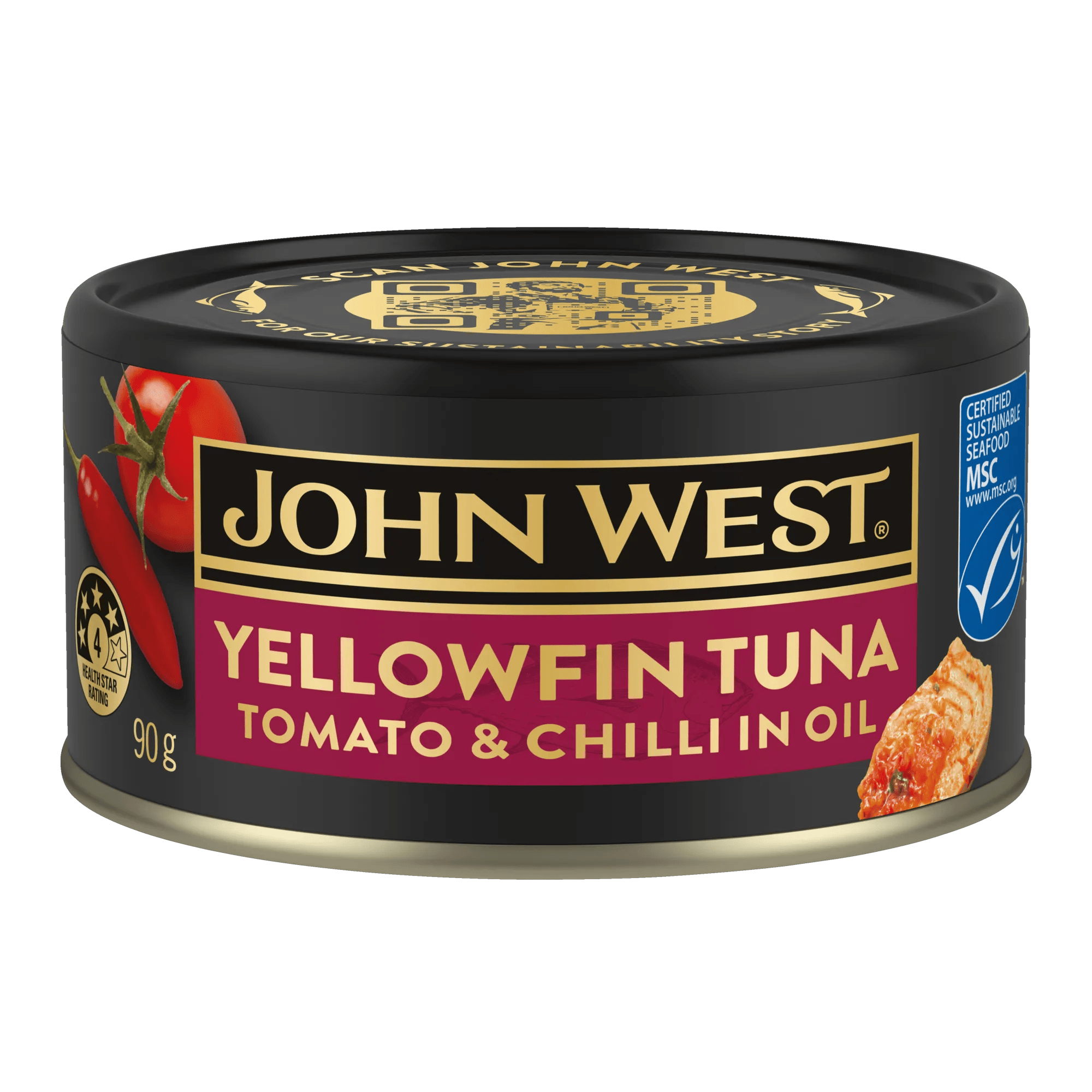 John West Yellowfin Tuna Cherry Tomato and Chilli Infused Oil 90g, Can