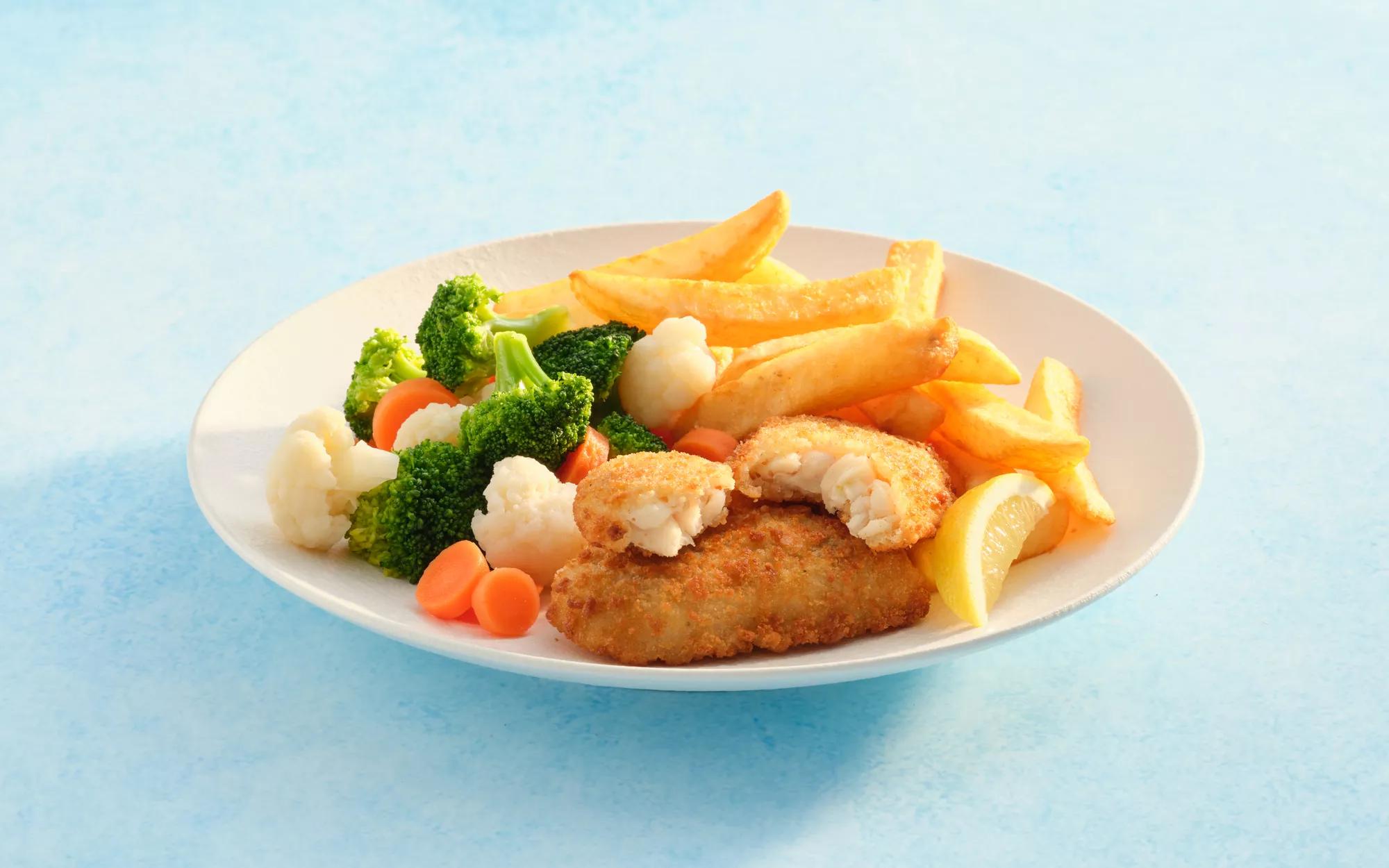 Fish and Chips with Mixed Veggies