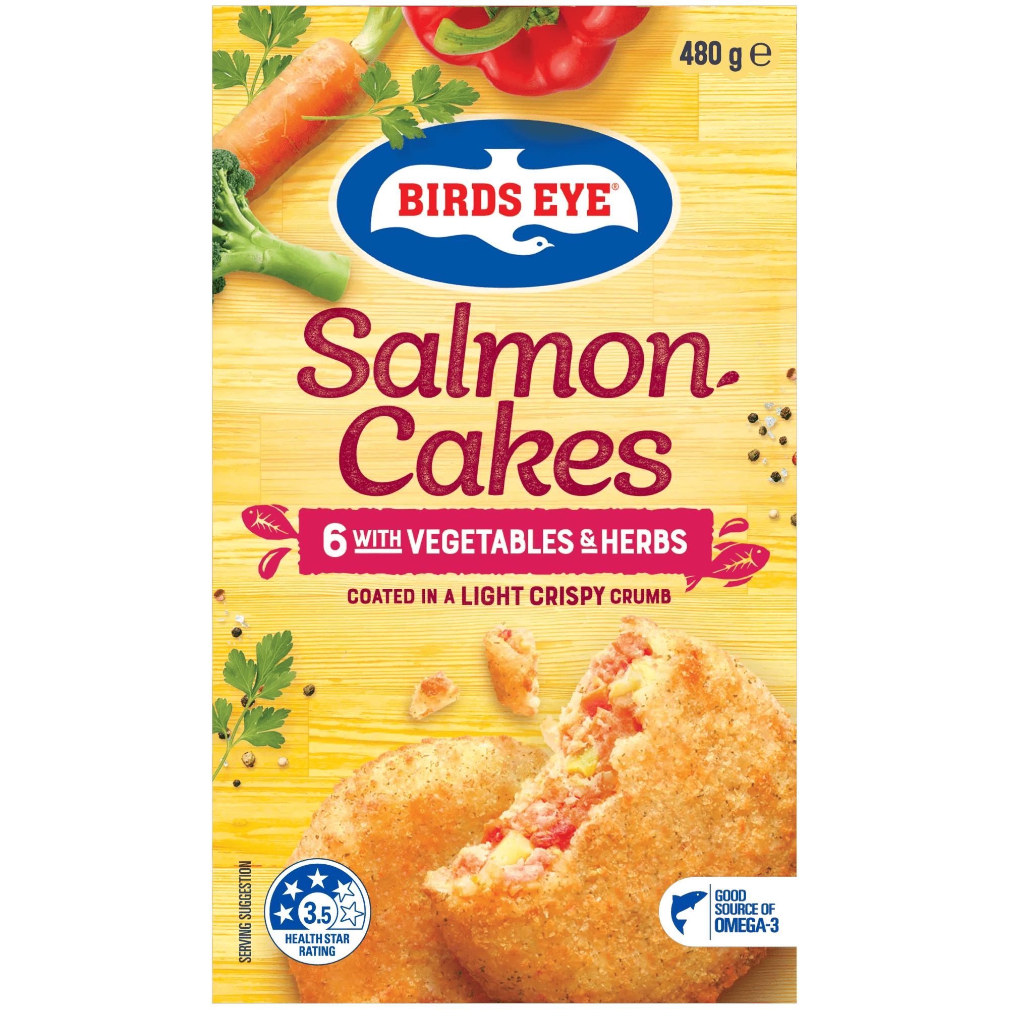 Birds Eye Salmon Cakes With Vegetables & Herb 480g Boxed