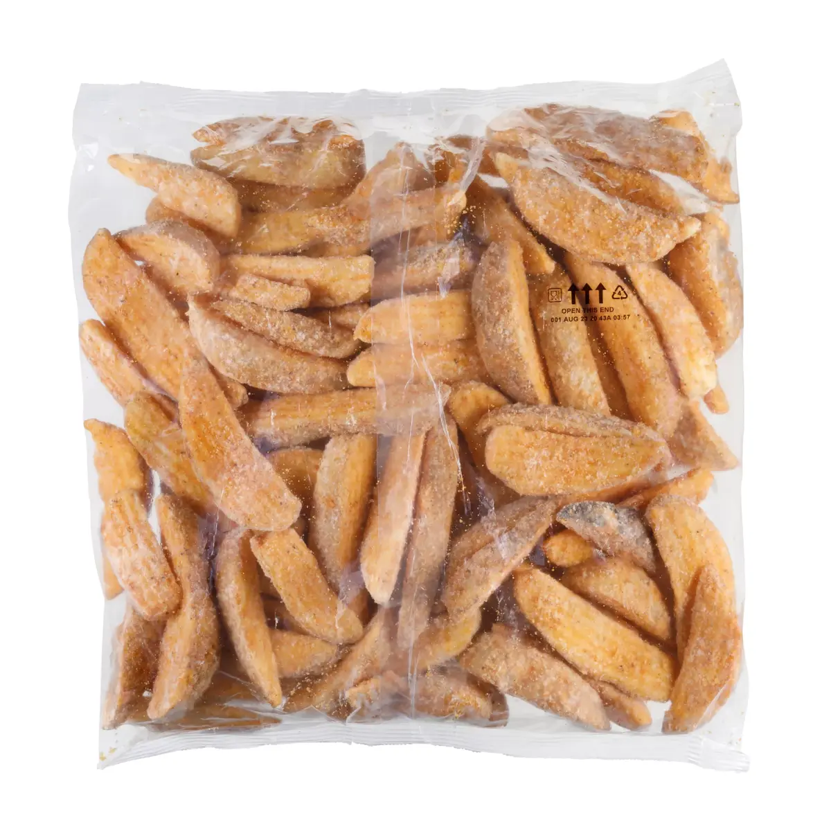 Simplot SeasonedCRISP® Fries Cuñas corte ondulado de 8 cortes con cobertura, con cáscara, Reverso del paquete