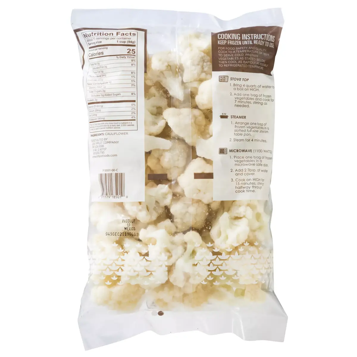 Simplot Simple Goodness™ Cauliflower, IQF, Back Innerpack