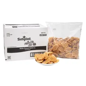 Simplot Maple City® Potatoes Waffle Flavored Waffle Fries, Skin Off, Styled