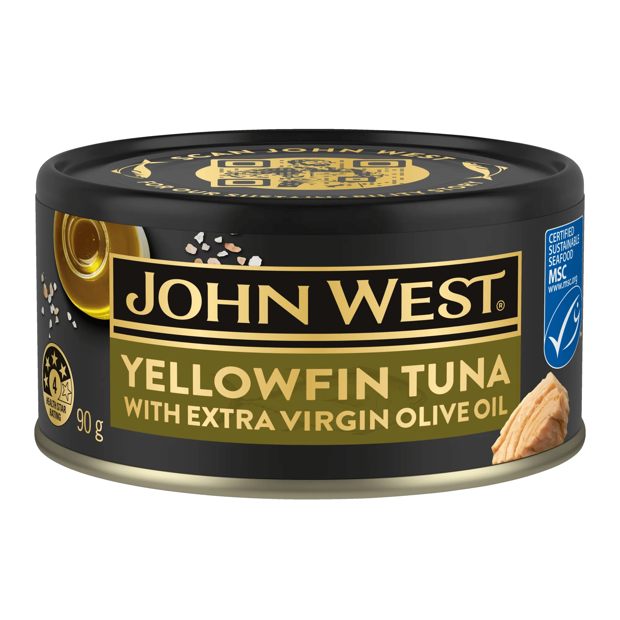John West Yellowfin Tuna Extra Virgin Oil and Pink Salt 90 grams canned