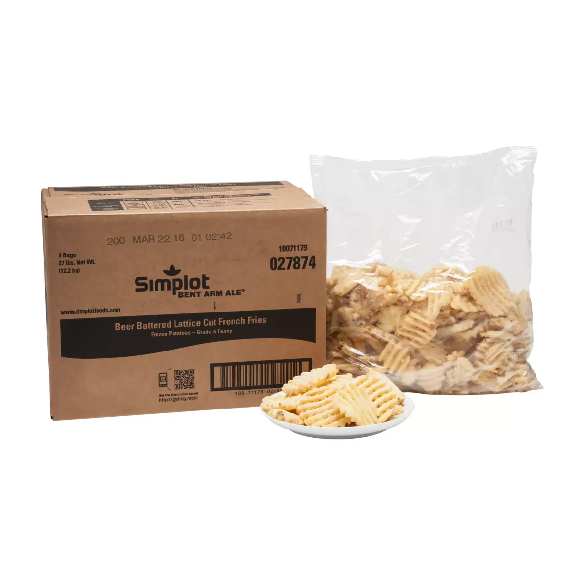 Simplot Bent Arm Ale® Fries Beer-battered Lattice Cut Fries, Skin On, Styled