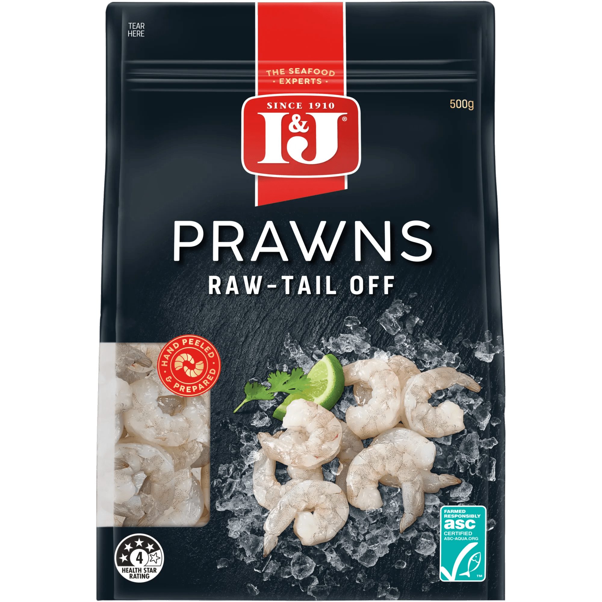 I and J Raw Prawns Tail Off 500g, Bag