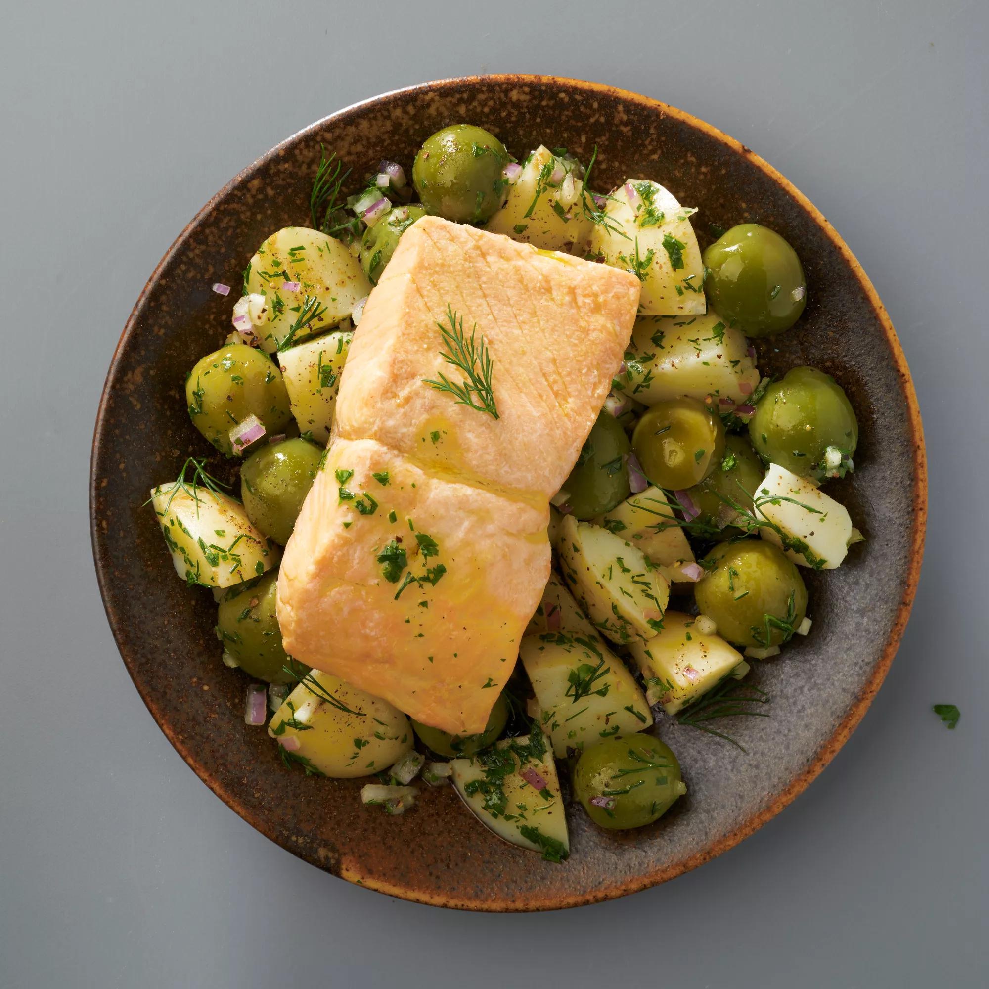 Salmon With Olive And Potato Salad 